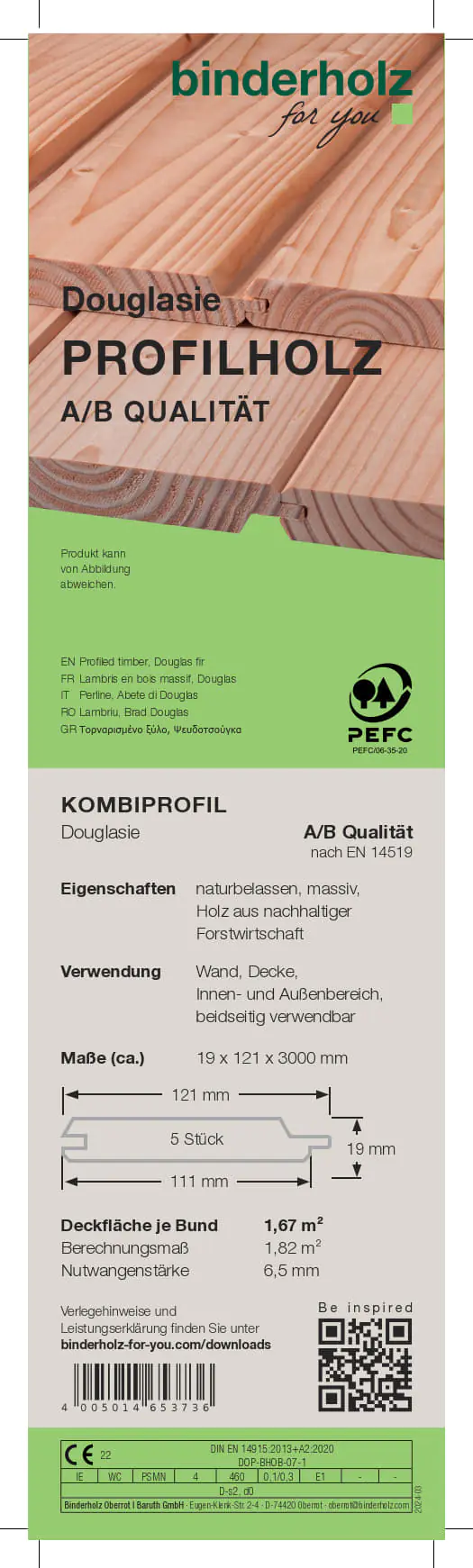Profilholz Douglasie A B-Sortierung 300 x 12,1 cm 19 mm Kombiprofil