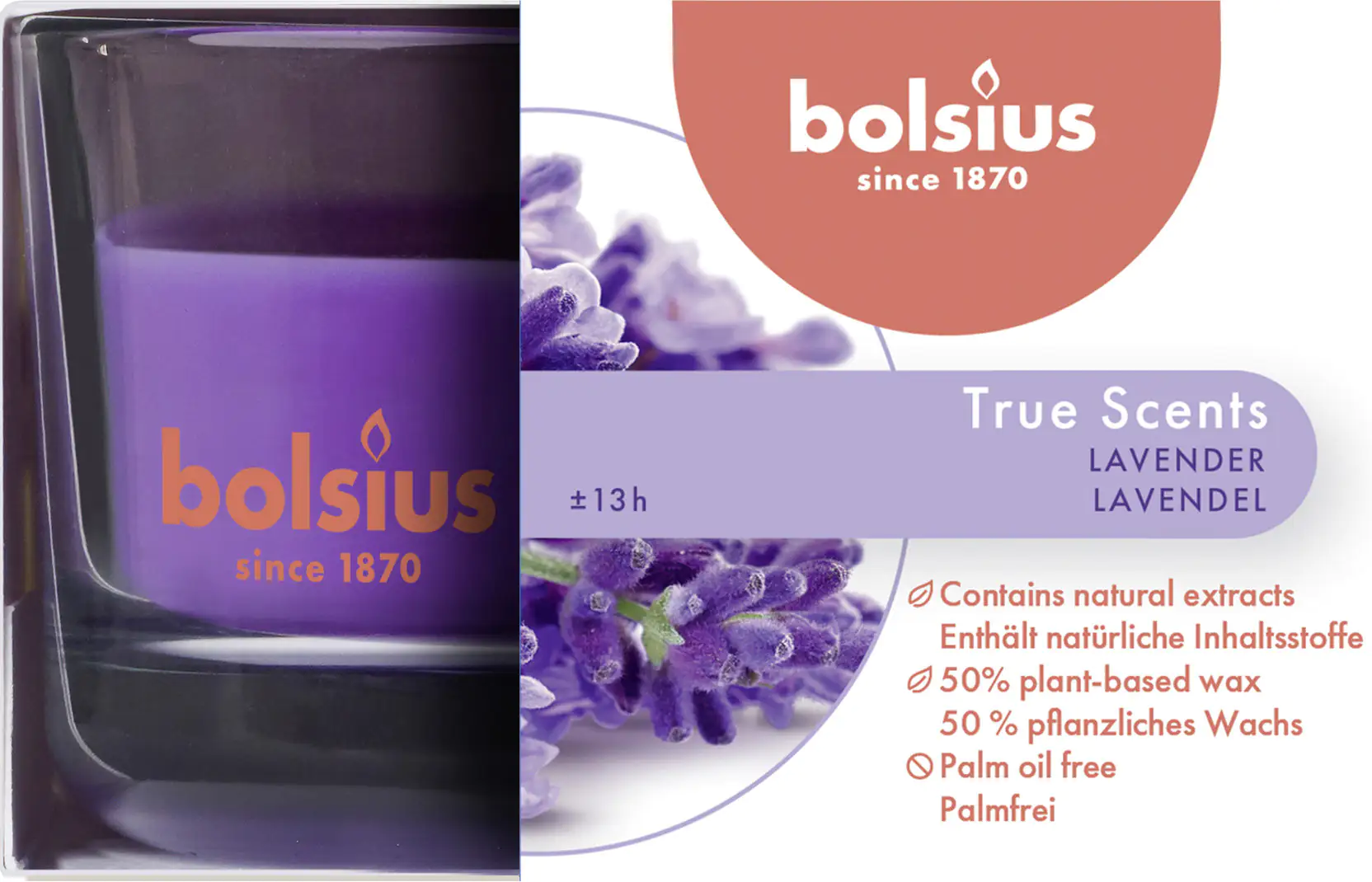 Bolsius Duftkerze im Glas Lavendel, Höhe 5 cm, Ø 8 cm