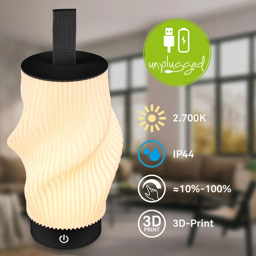 Briloner LED Akku-Tischleuchte Tubi schwarz 2W 150lm warmweiß dimmbar