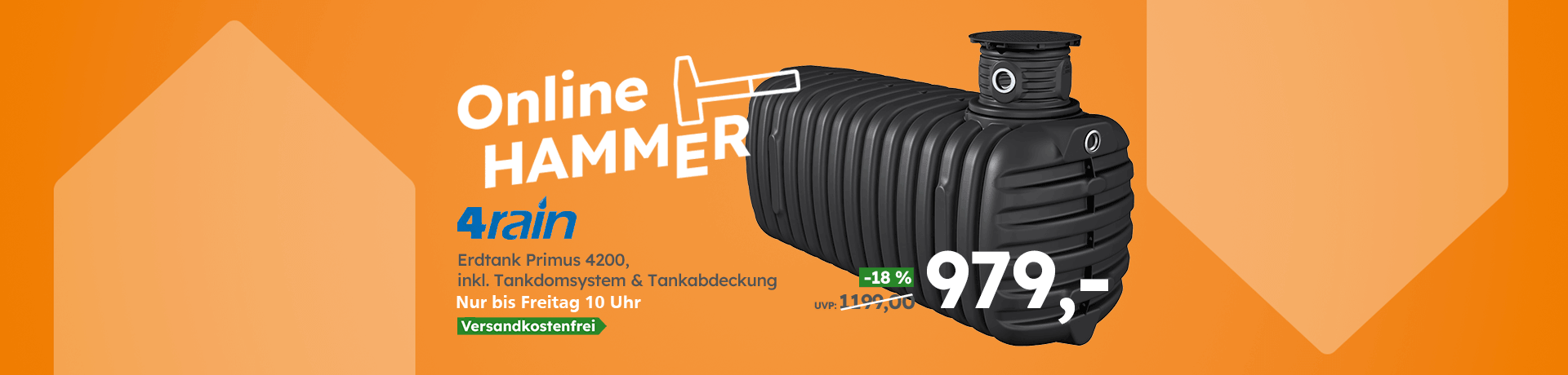 Online Hammer 4rain Erdtank Primus 4200 jetzt für 979 Euro statt 1199, nur bis Freitag 10 Uhr, versandkostenfrei.