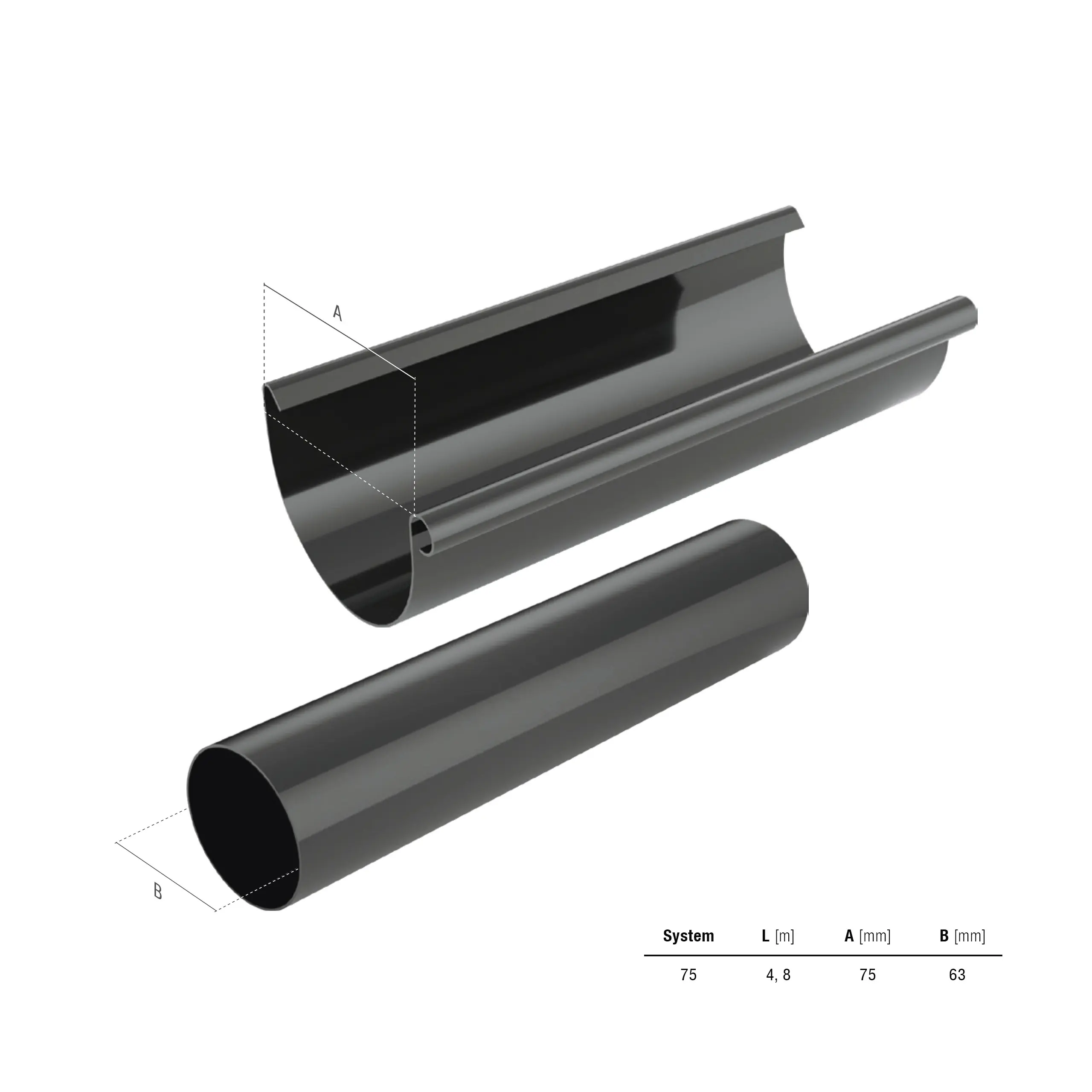 SMART Dachrinnen-Set PVC, 38-teilig, 75/63 mm für 8 m Dachlänge, Grau RAL 7021 