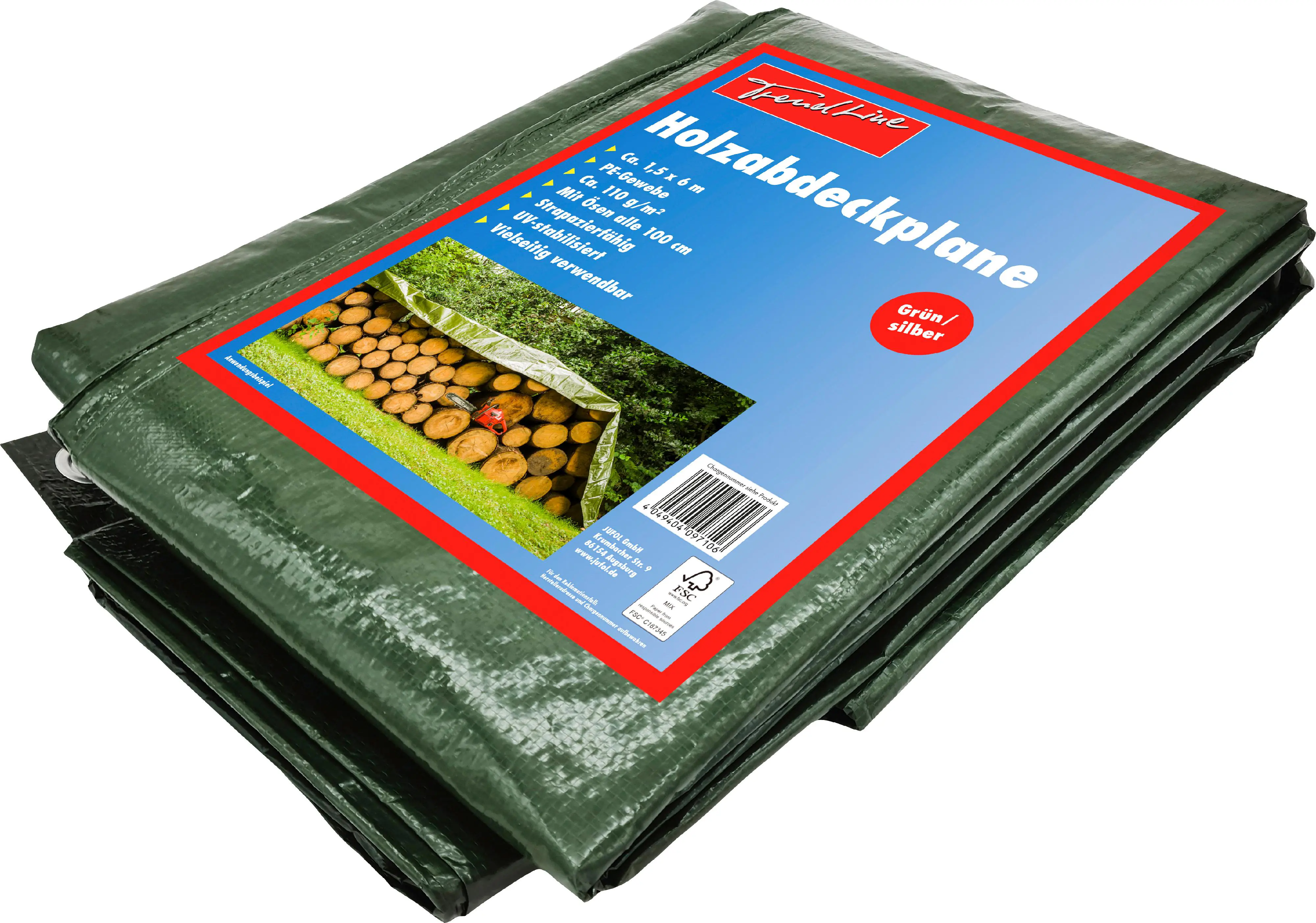 Trendline Abdeckplane für Holz 1,5 x 6 m grün/silber
