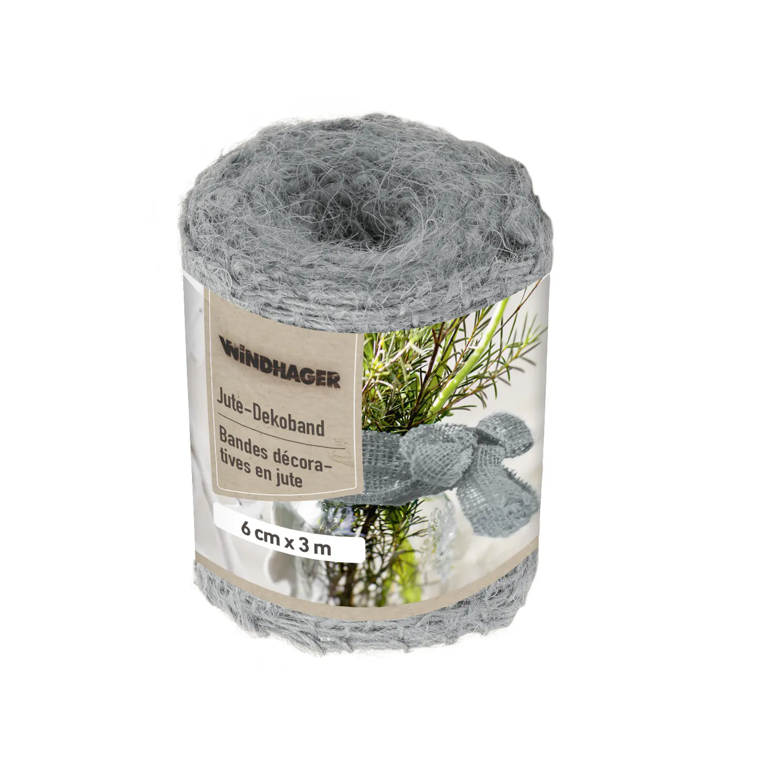 Windhager Deko Band Jute 6 cm x 3 m grau