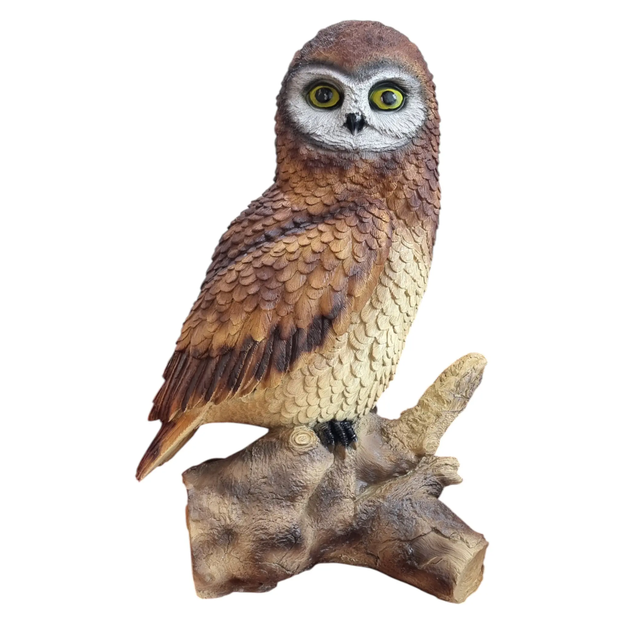 Dekofigur Eule auf Stamm groß 78 x 56 x 40 cm braun-weiß