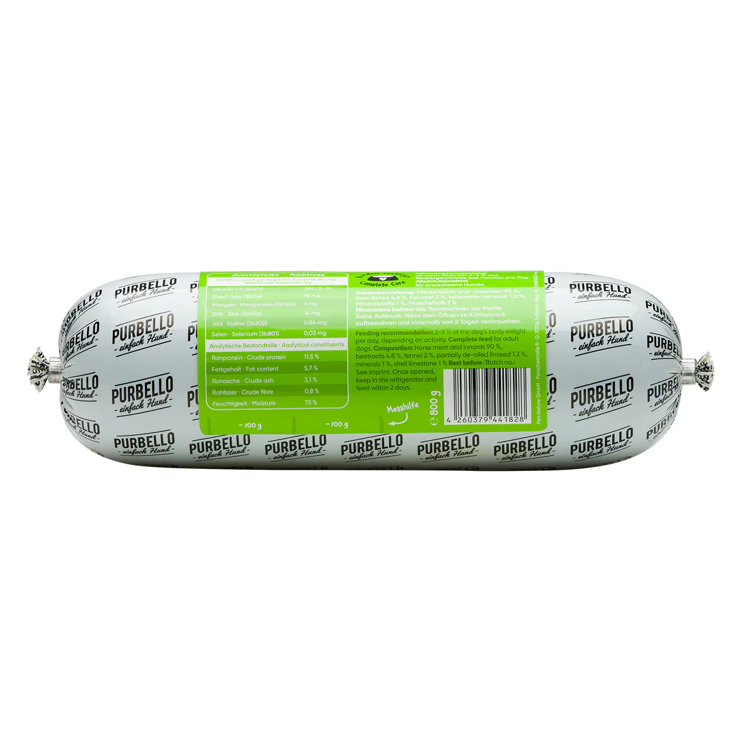 Purbello Hundefutter Rolle Adult getreidefrei 800 g Pferd
