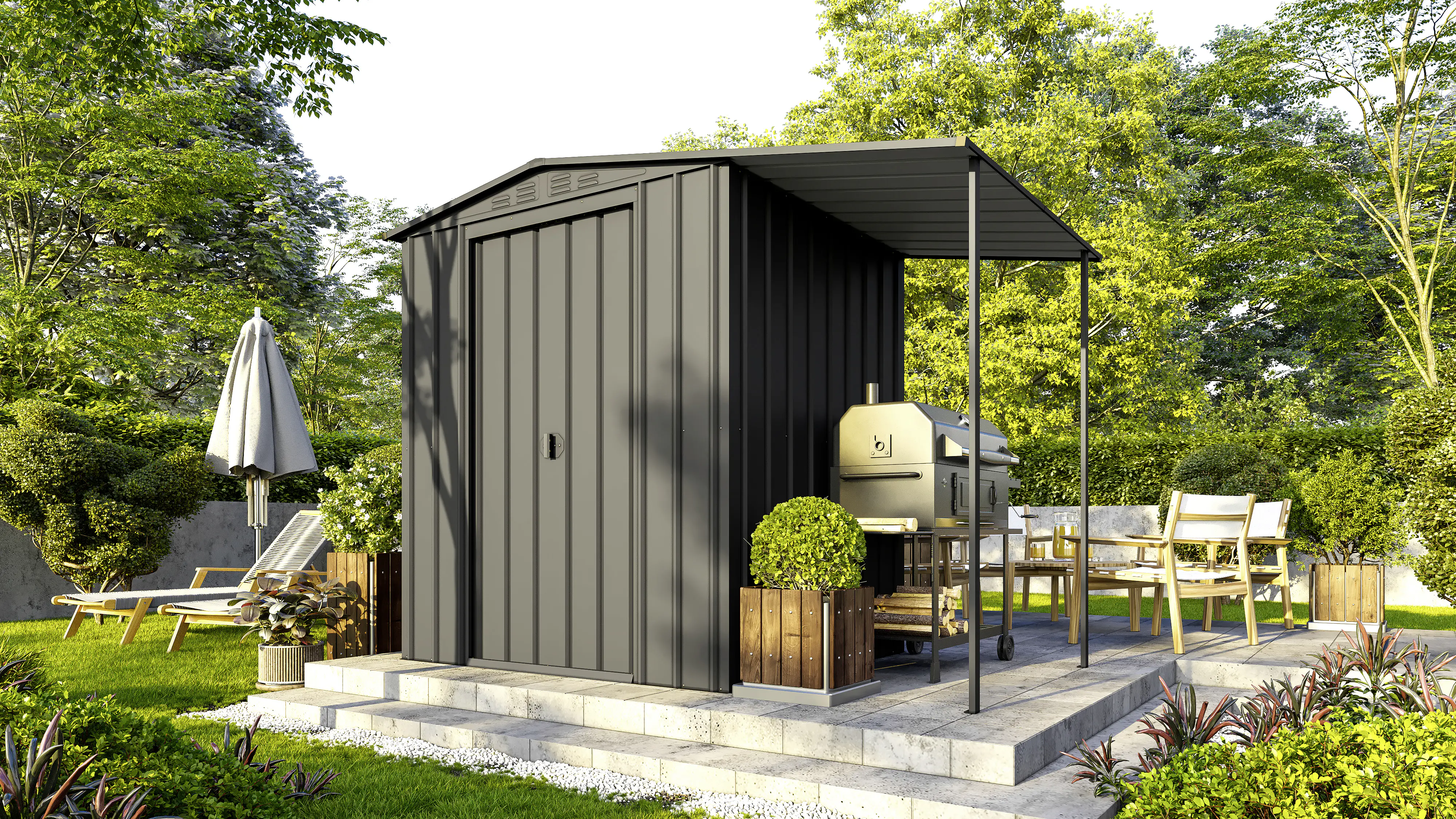 Globel Metallgerätehaus Dream 65 inkl. Schleppdach anthrazit 266 x 154 cm 