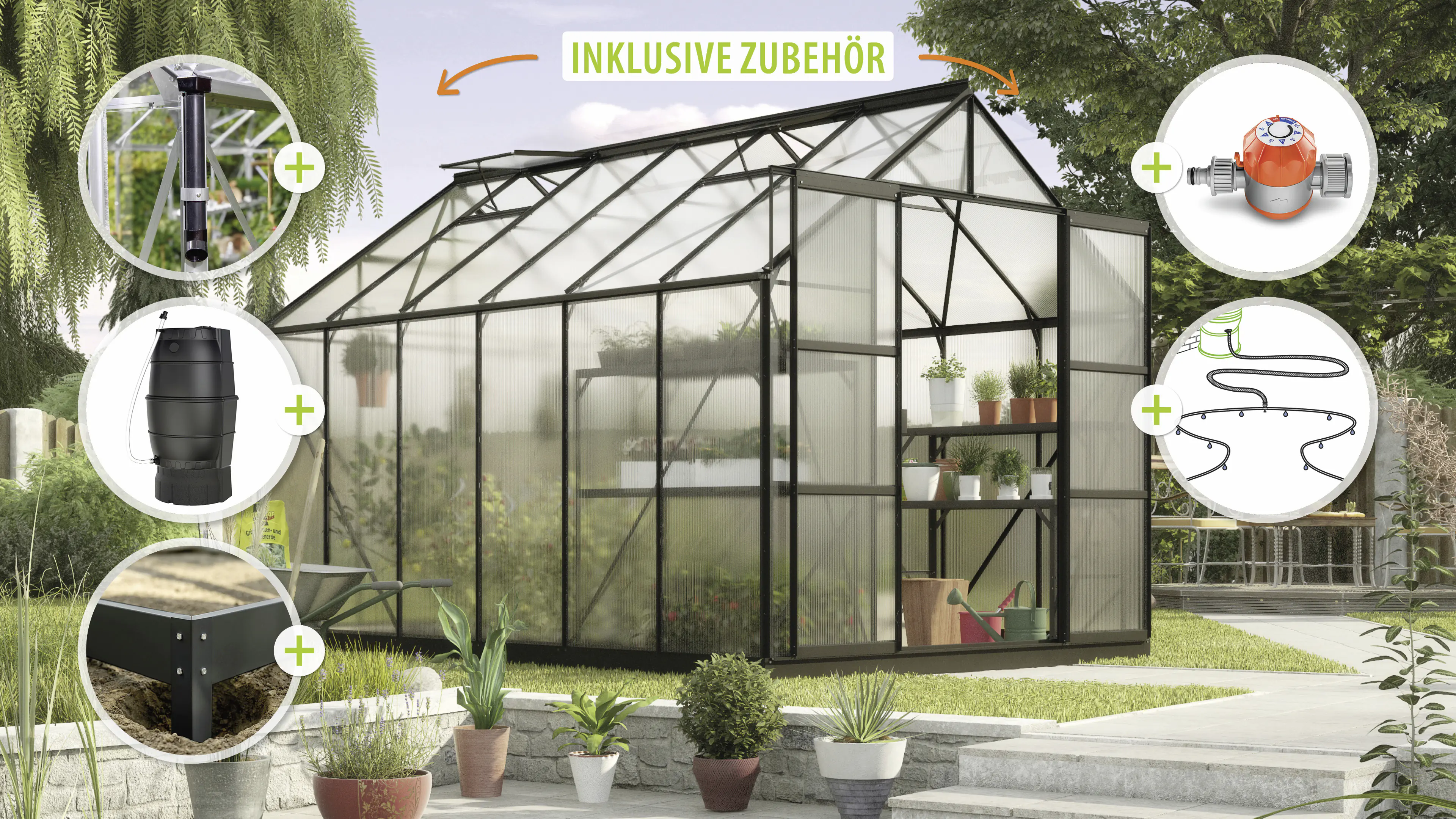 Vitavia Gewächshaus-Set Uranus 9900 HKP 6 mm schwarz 254 x 379 cm 