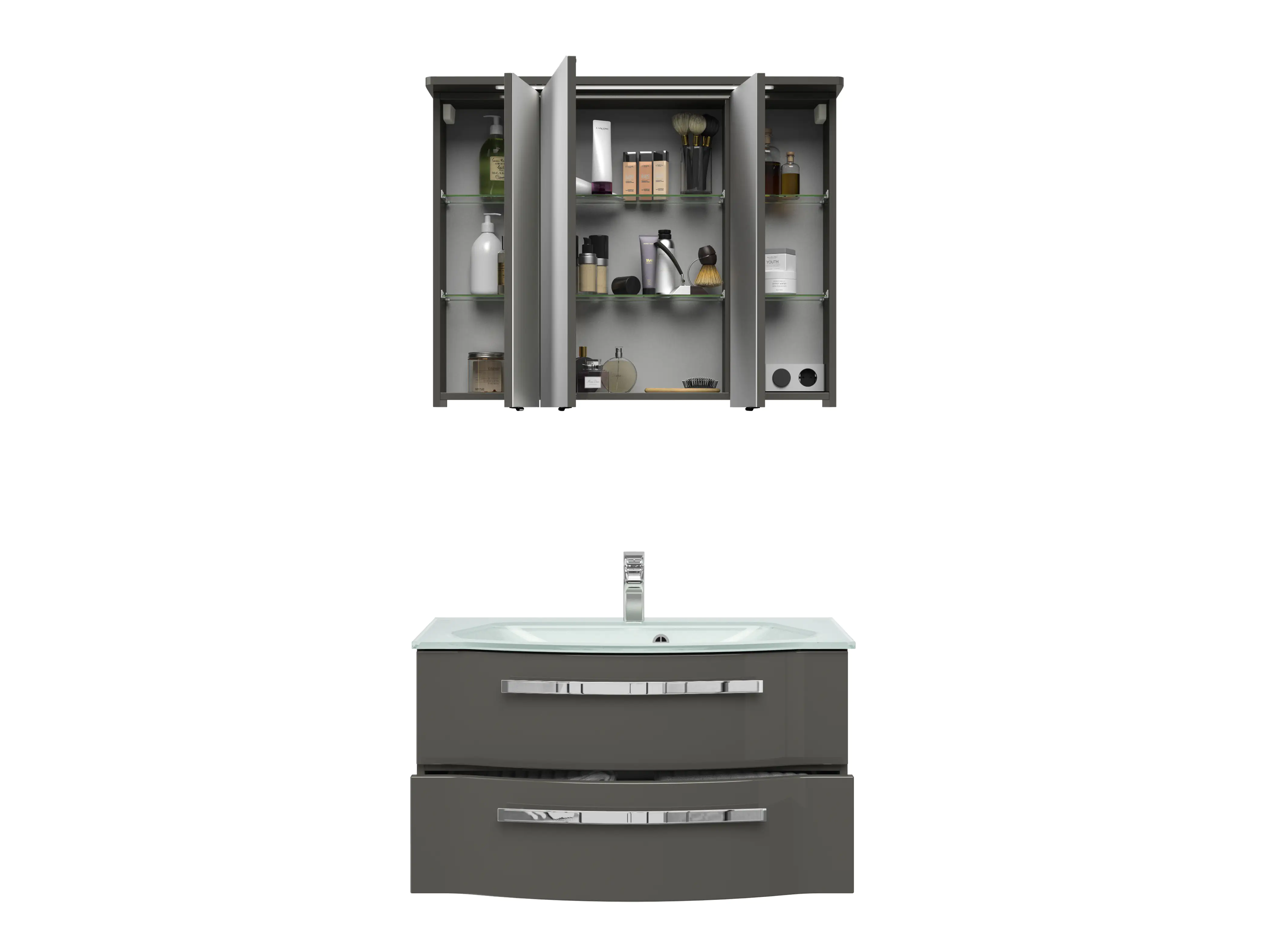 4017026106599_3 Pelipal Badblock Fokus 4005 Lack steingrau Hochglanz, Breite 92 cm