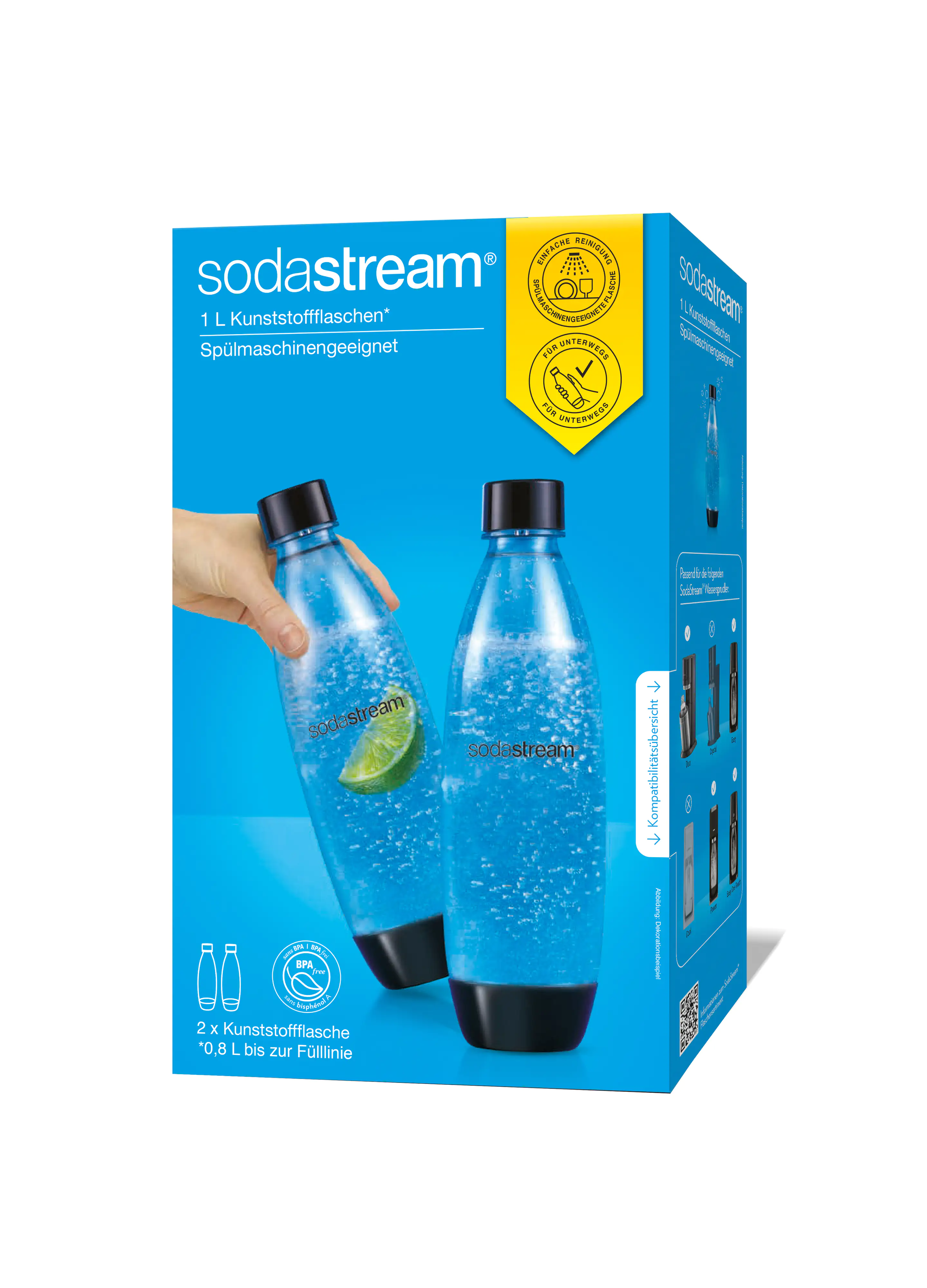 Sodastream spülmaschinengeeignete Kunststoffflasche FUSE 1L 2er-Set schwarz