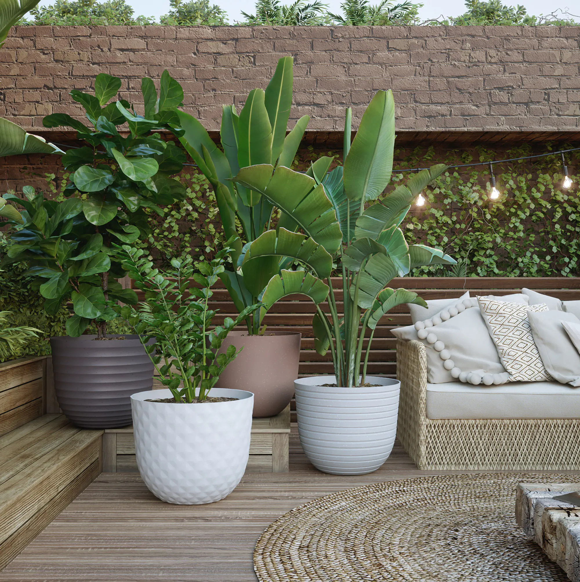 Artevasi Pflanztopf Havana Tropical Kunststoff granit weiß matt Ø 20 x 16 cm