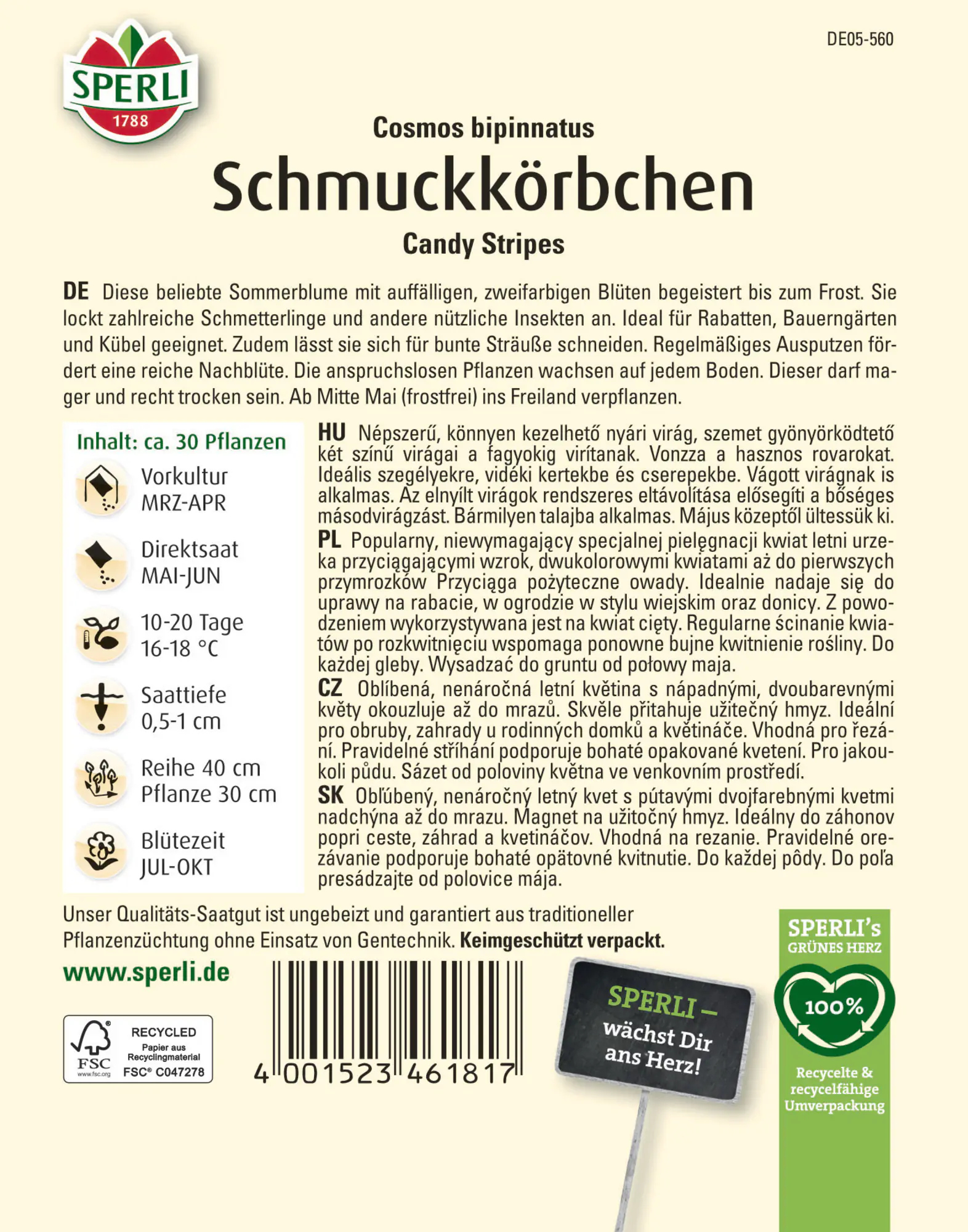 Sperli Saatgut Schmuckkörbchen Candy Stripes für ca. 30 Pflanzen