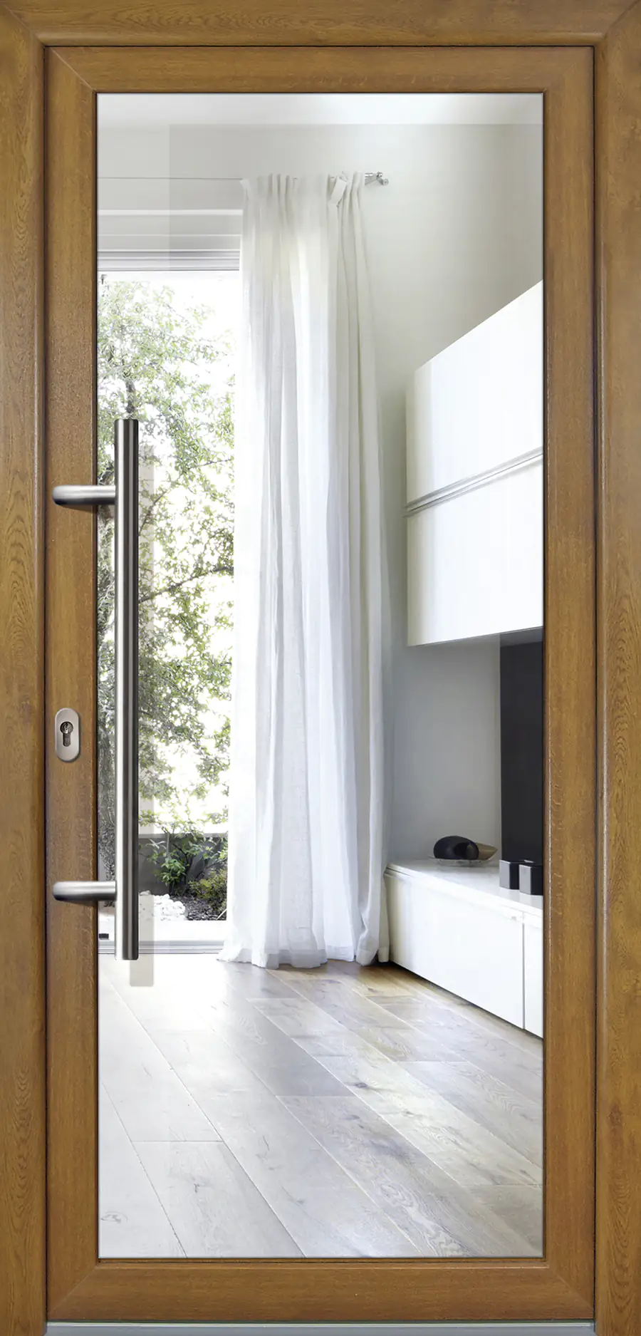 Meeth Haustür Signum PVC Exclusiv PVC Modell 60 88 x 208 cm, DIN links, weiß/golden Oak