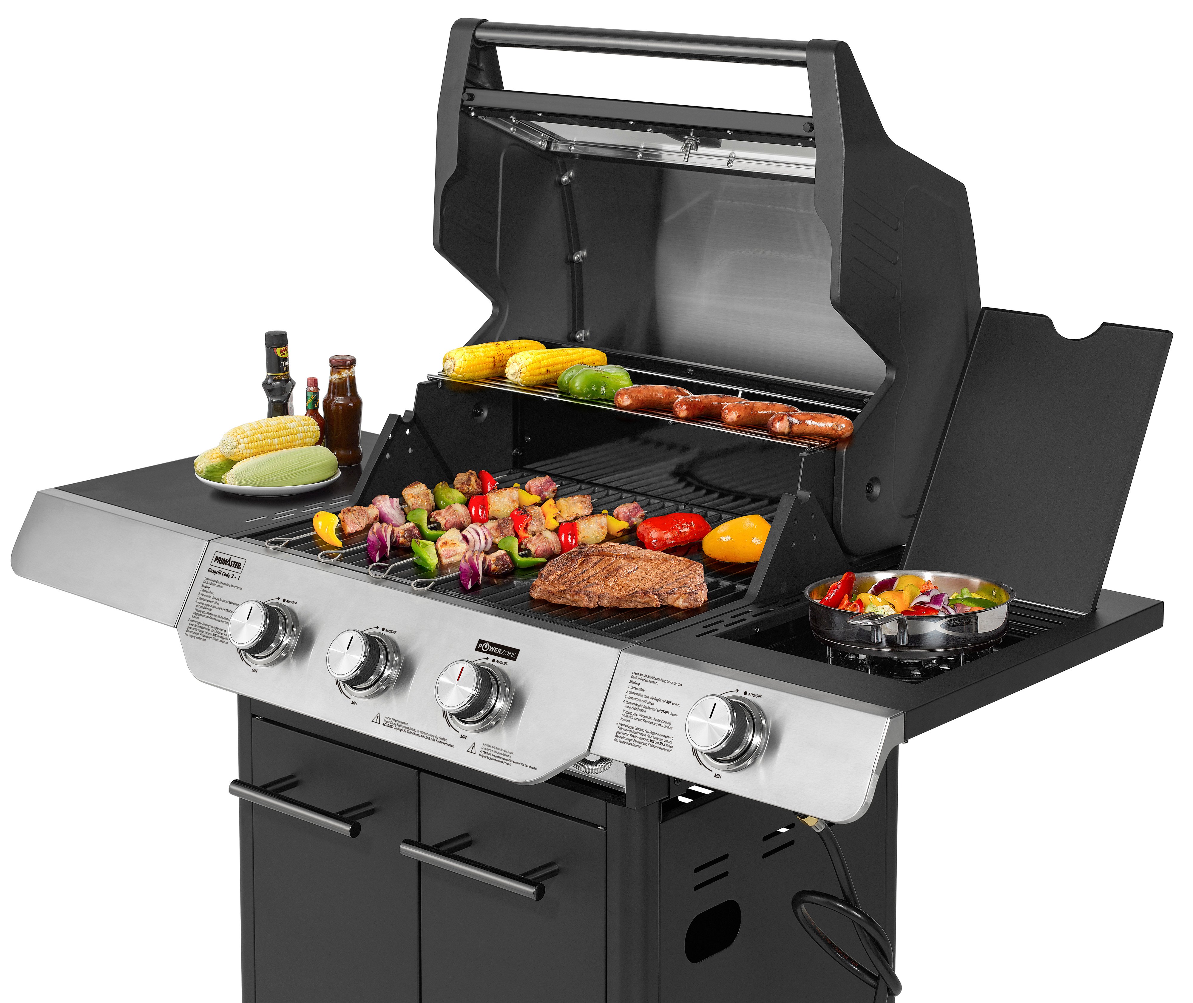 Primaster Gasgrill Cody Powerzone & Seitenbrenner Grillfläche: 63,5 x 48 cm 