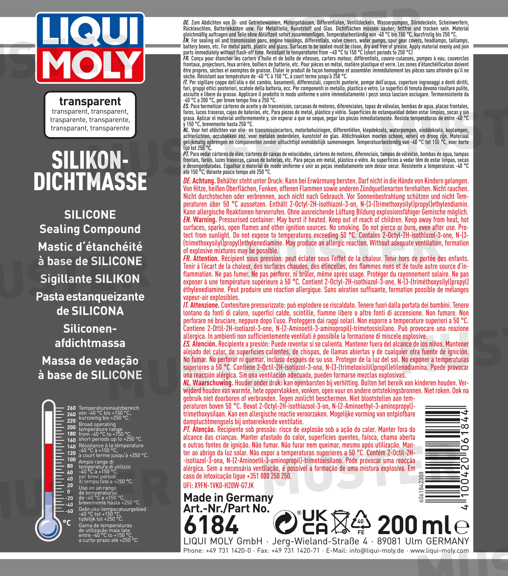 Liqui Moly Silikon-Dichtmasse transparent 200 ml Liqui Moly Silikon-Dichtmasse transparent 200 ml