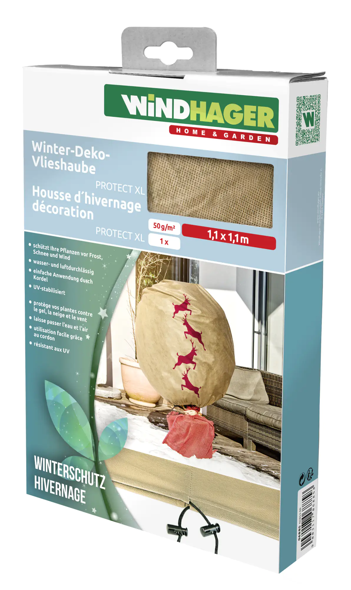 9003117068858_2 Windhager Deko-Haube Protect XL 1,1 x 1,1 m, beige mit Hirschmotiv