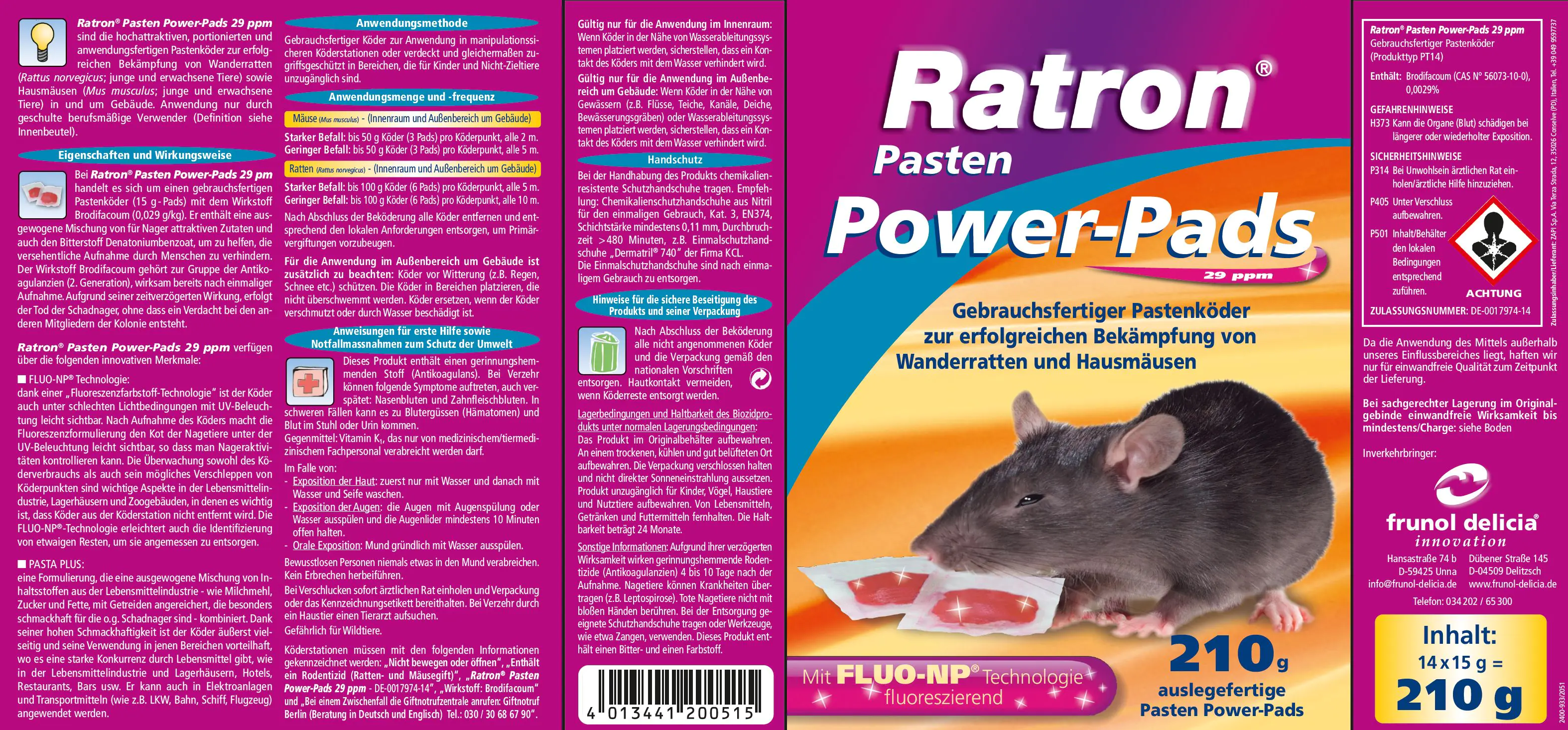 Ratron Rattenköder Pasten Power-Pads 29 ppm, 210 g