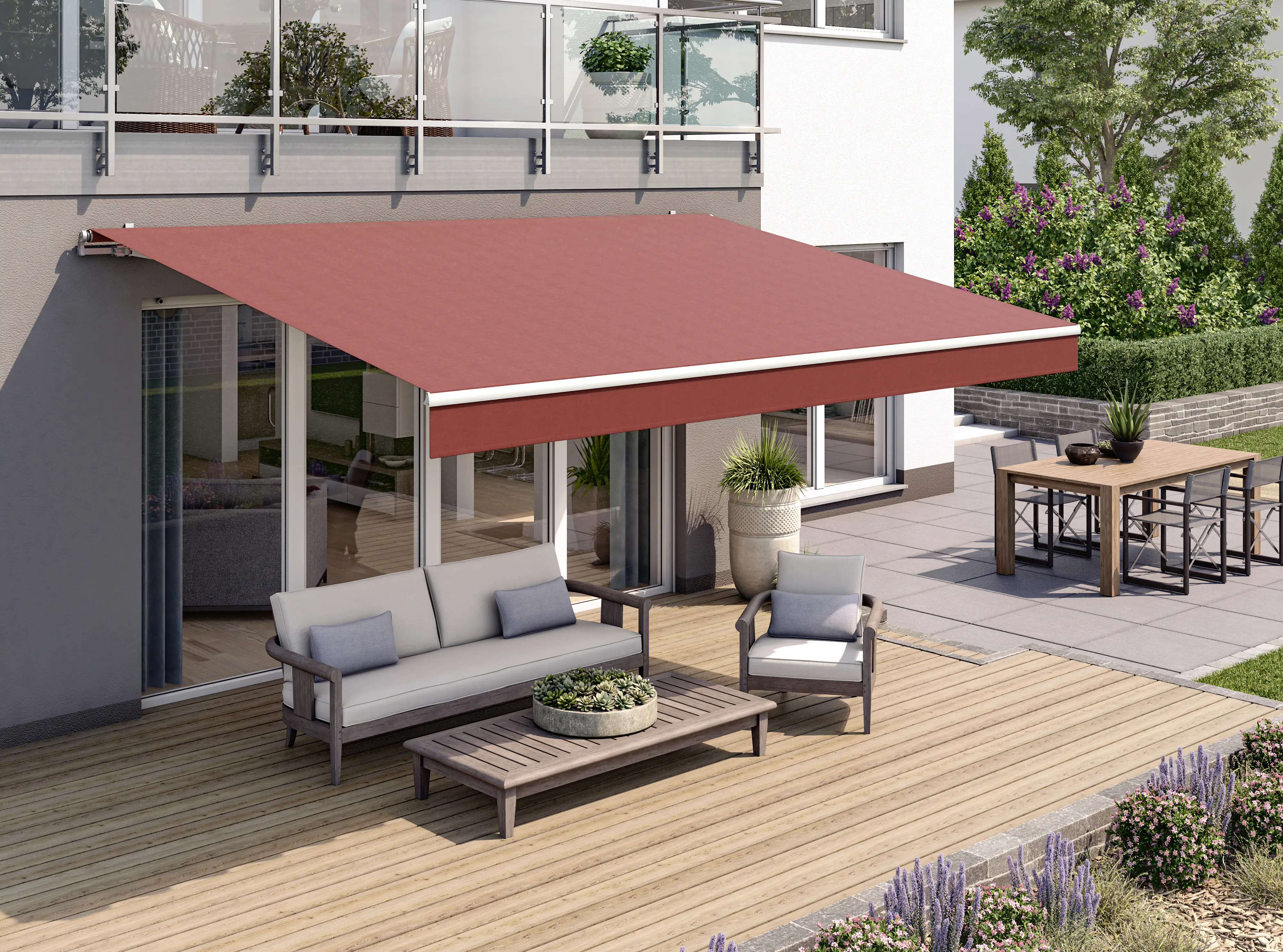 Gelenkarmmarkise Classic bordeaux  inkl. Motor, Handsender, Solar Panel