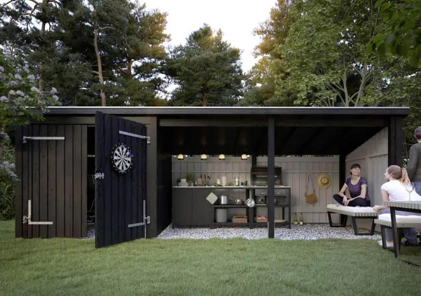 Plus Gartenhaus Nordic Multi 619 x 208 cm natur mit Doppeltür, offen, Dachpappe, H-Anker