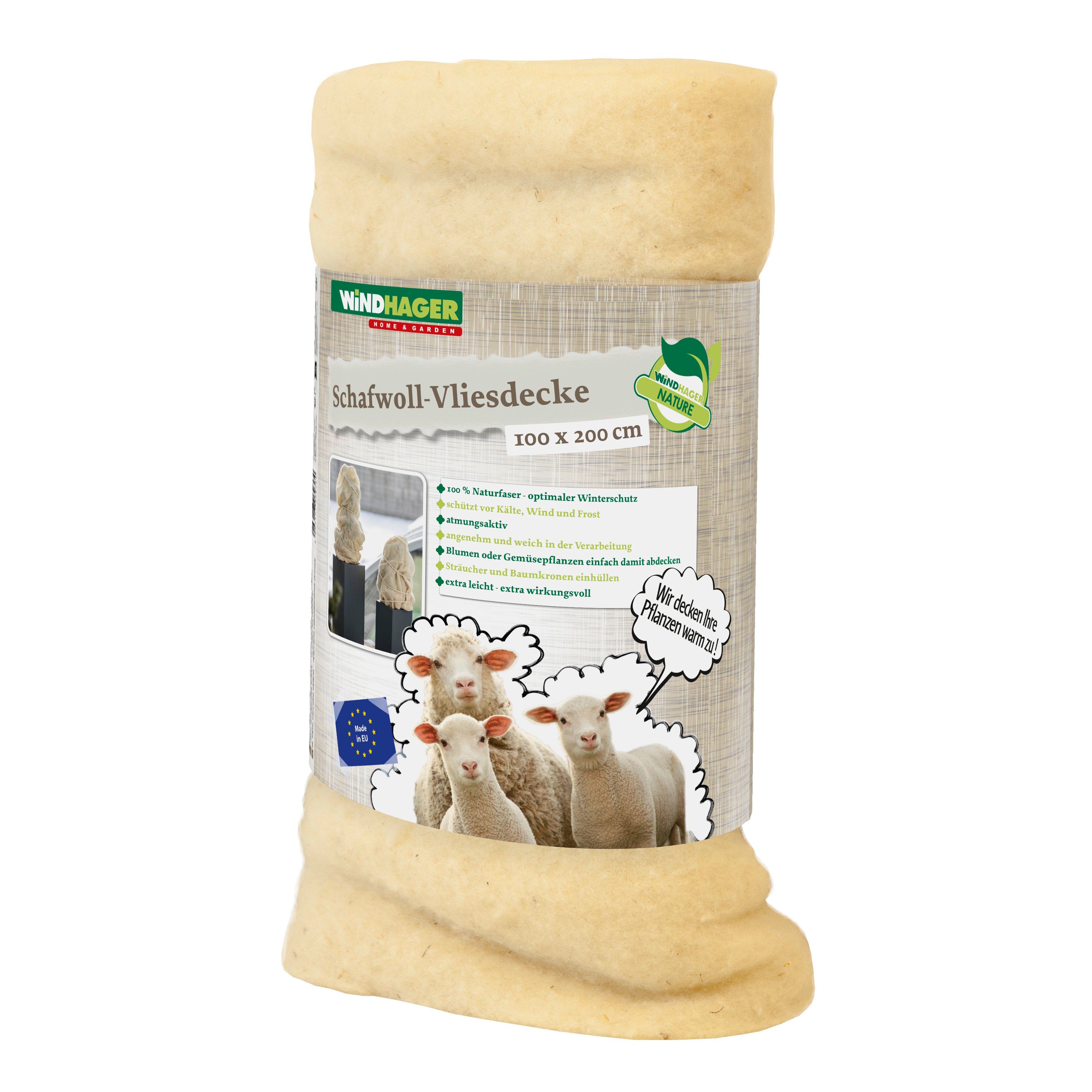Windhager Schafwoll-Vliesdecke weiß 2 x 1 m , 100g/m²