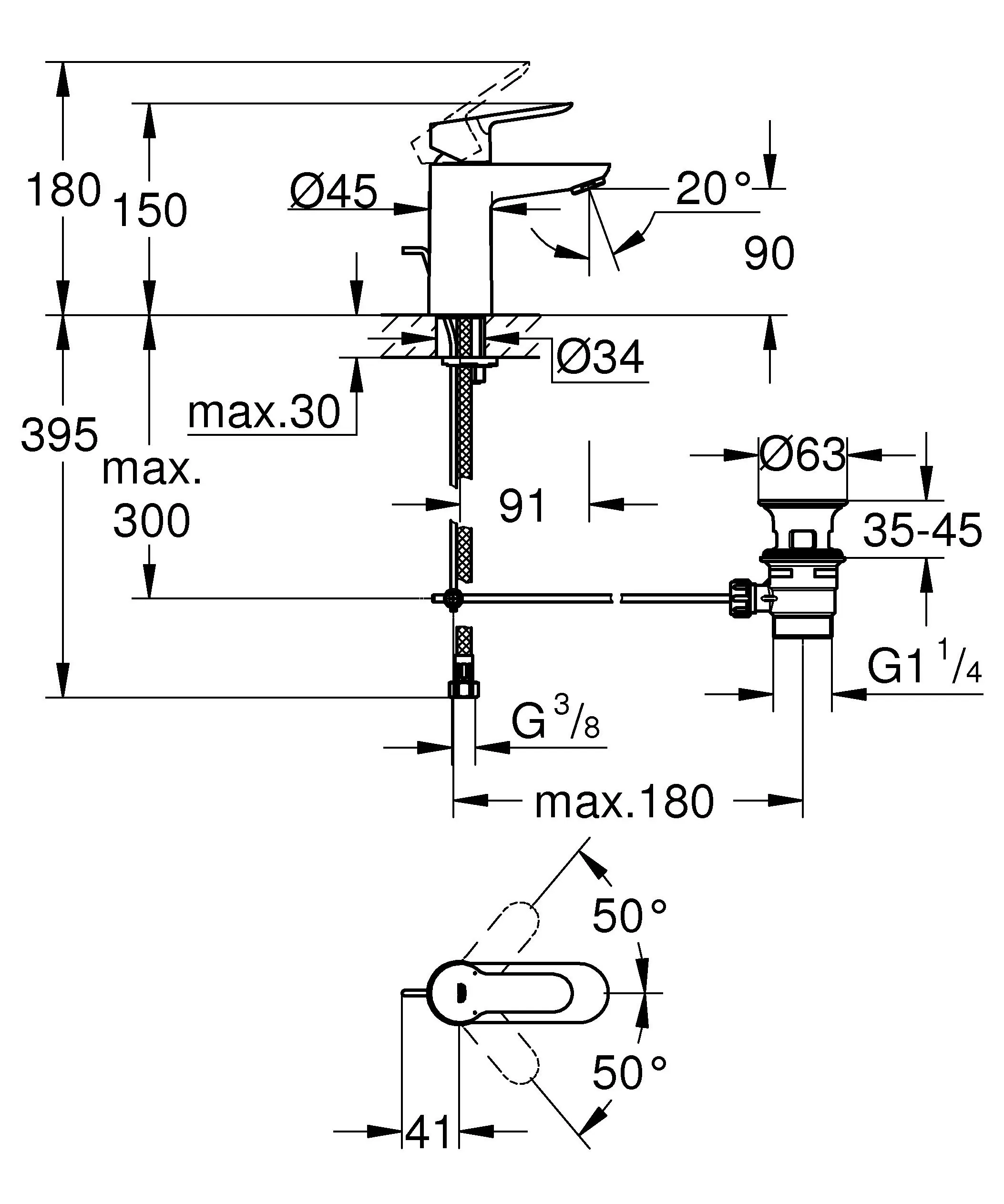 Grohe Waschtischarmatur BauEdge verchromt