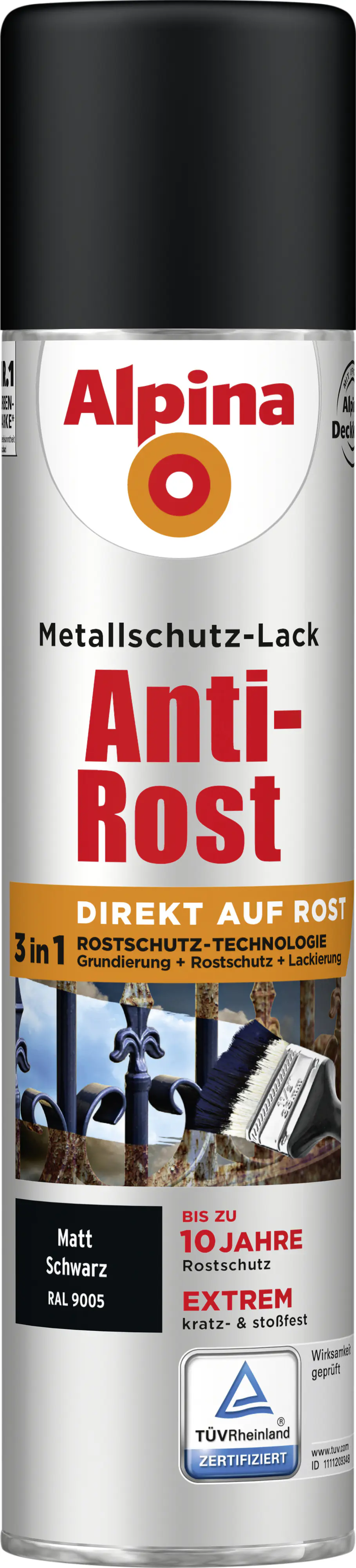 Alpina Sprühmetallschutz-Lack Anti Rost 400 ml schwarz matt