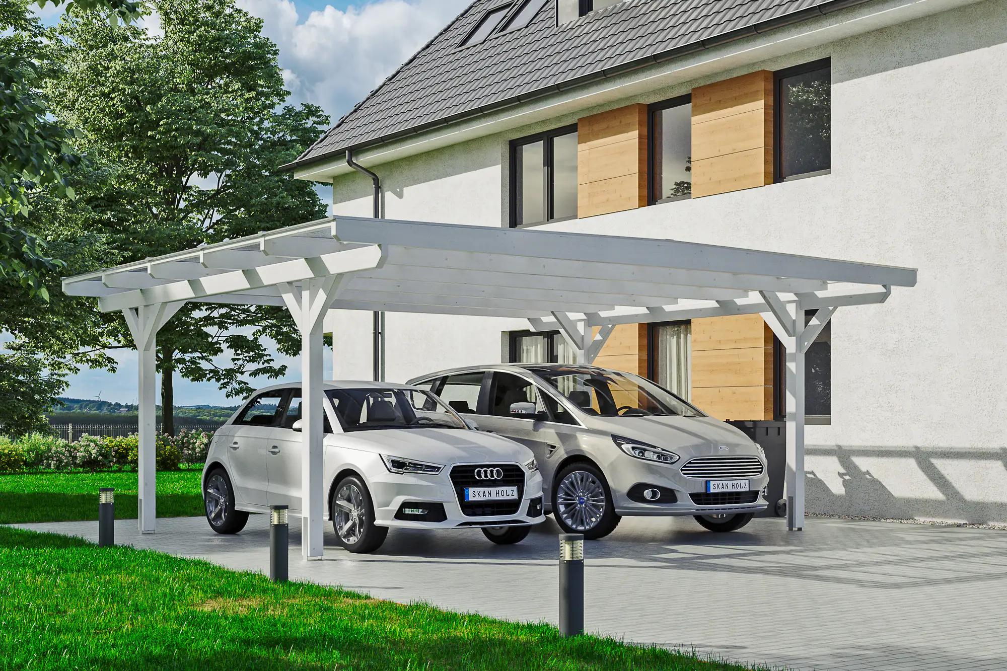 SKAN HOLZ Carport Odenwald 640 x 541 cm, lasiert in Weiß