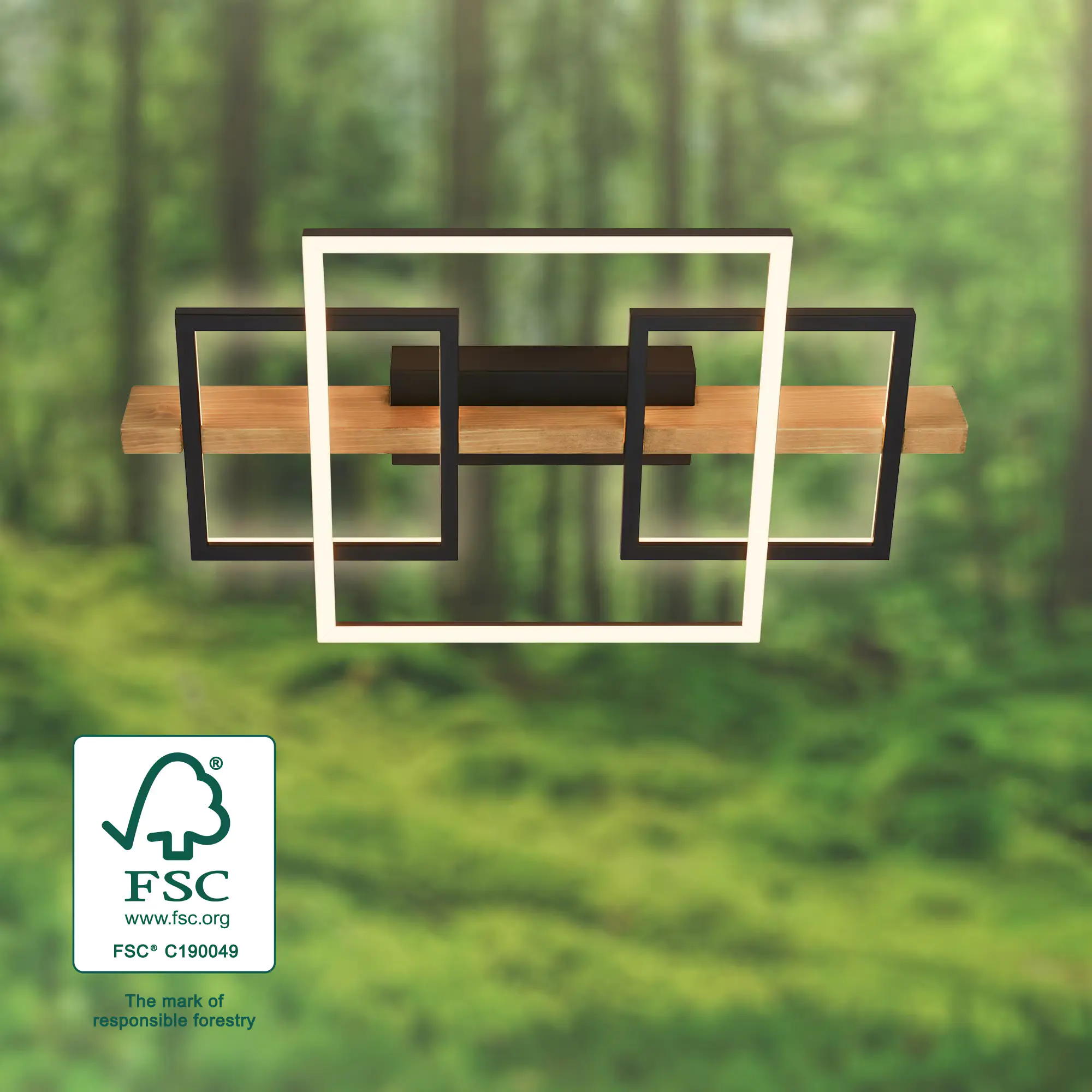 Briloner LED Deckenleuchte CADRE  schwarz Holz 32W