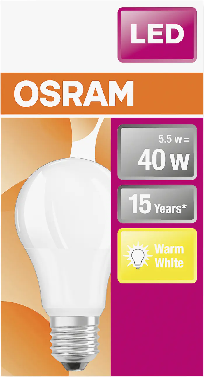 Osram LED Leuchtmittel Star Classic A40 E27 4,9 W warmweiß, weiß matt