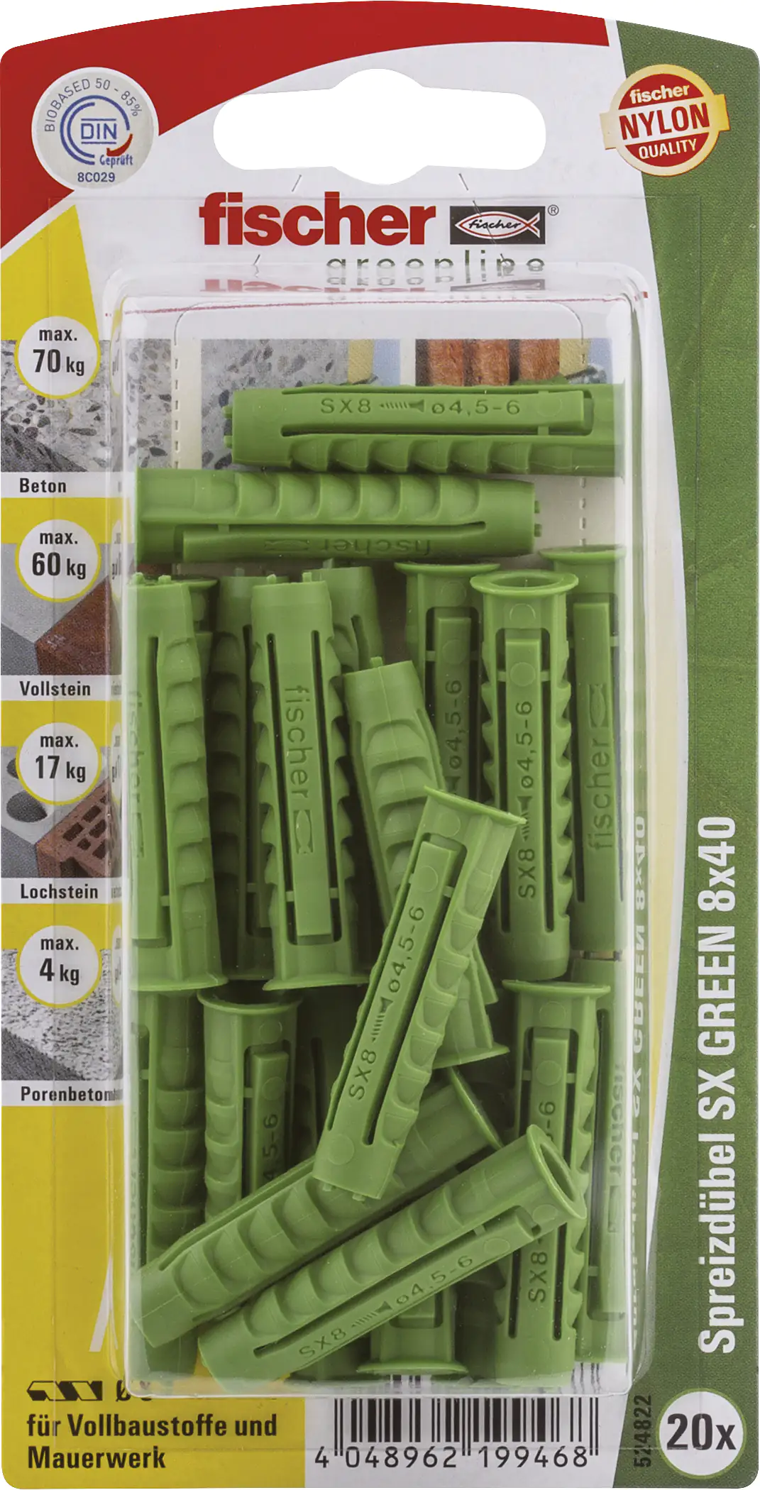 Fischer Spreizdübel SX green 8.0 x 40 mm - 20 Stück
