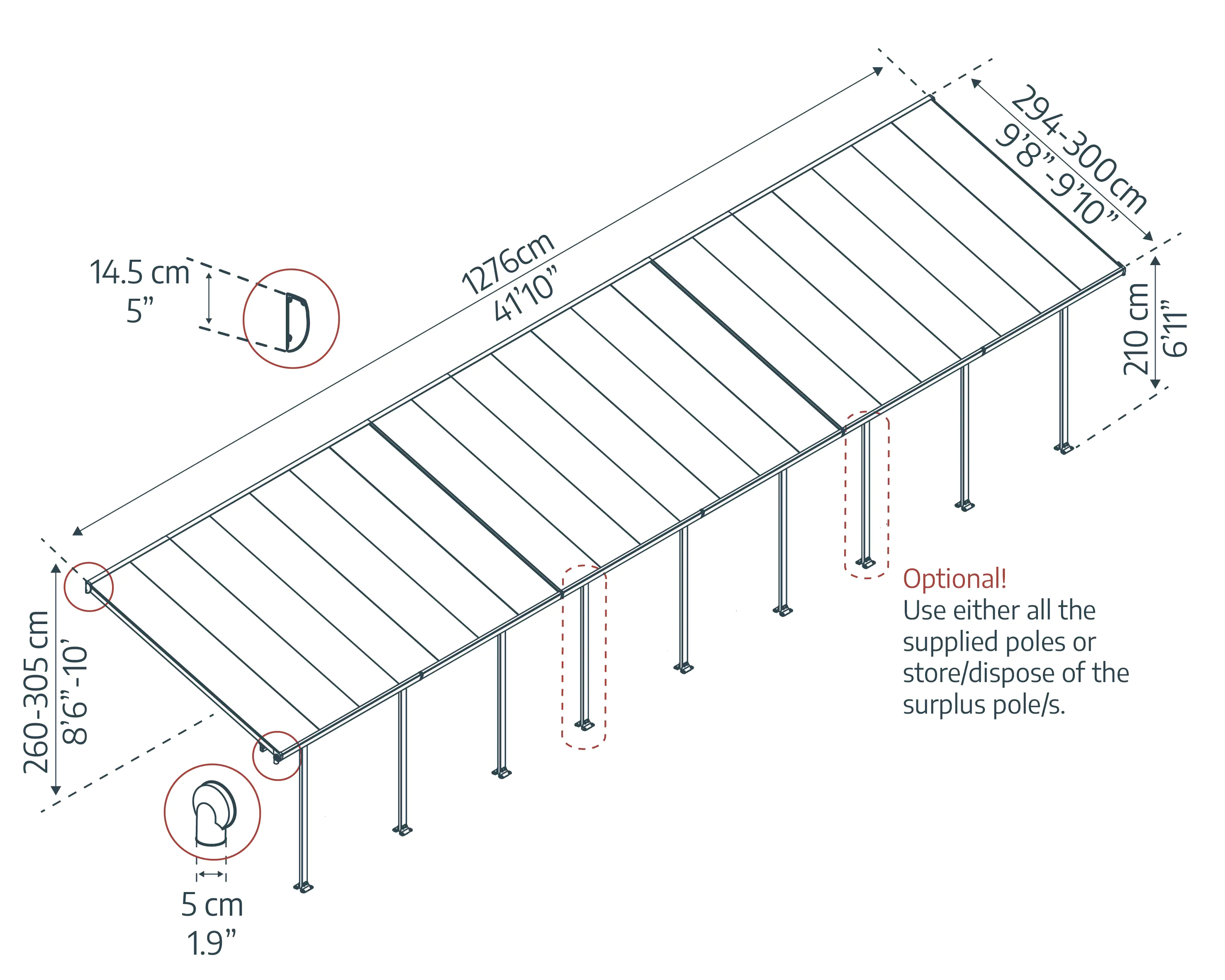 Canopia Terrassendach 1275 x 300 cm grau