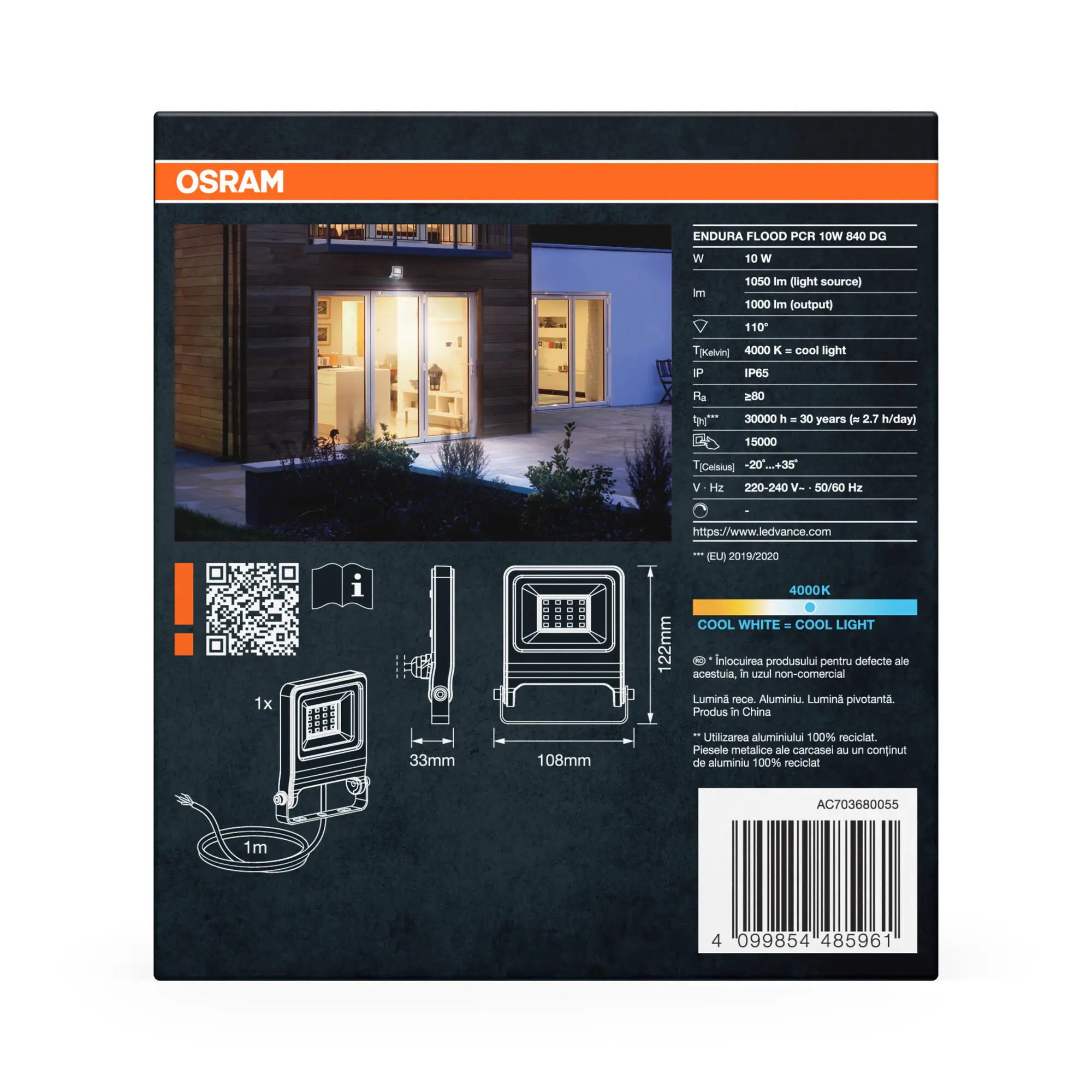 Osram Außenleuchte ENDURA Flood 10W PCR dunkelgrau kaltweiß Osram Außenleuchte ENDURA Flood 10W PCR dunkelgrau kaltweiß