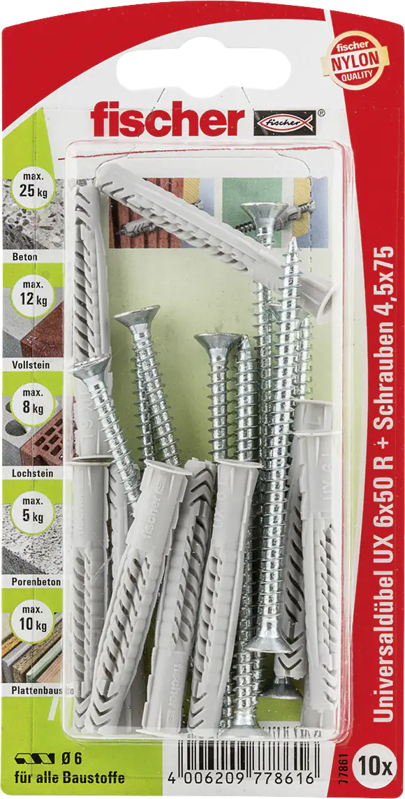 Fischer Universaldübel-Set UX 6.0 x 50 mm - 10 Stück