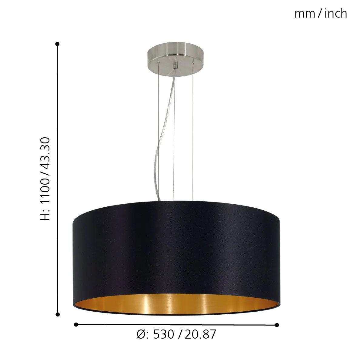 Eglo Pendelleuchte Maserlo schwarz-gold Ø 53 cm E27, max. 60 W