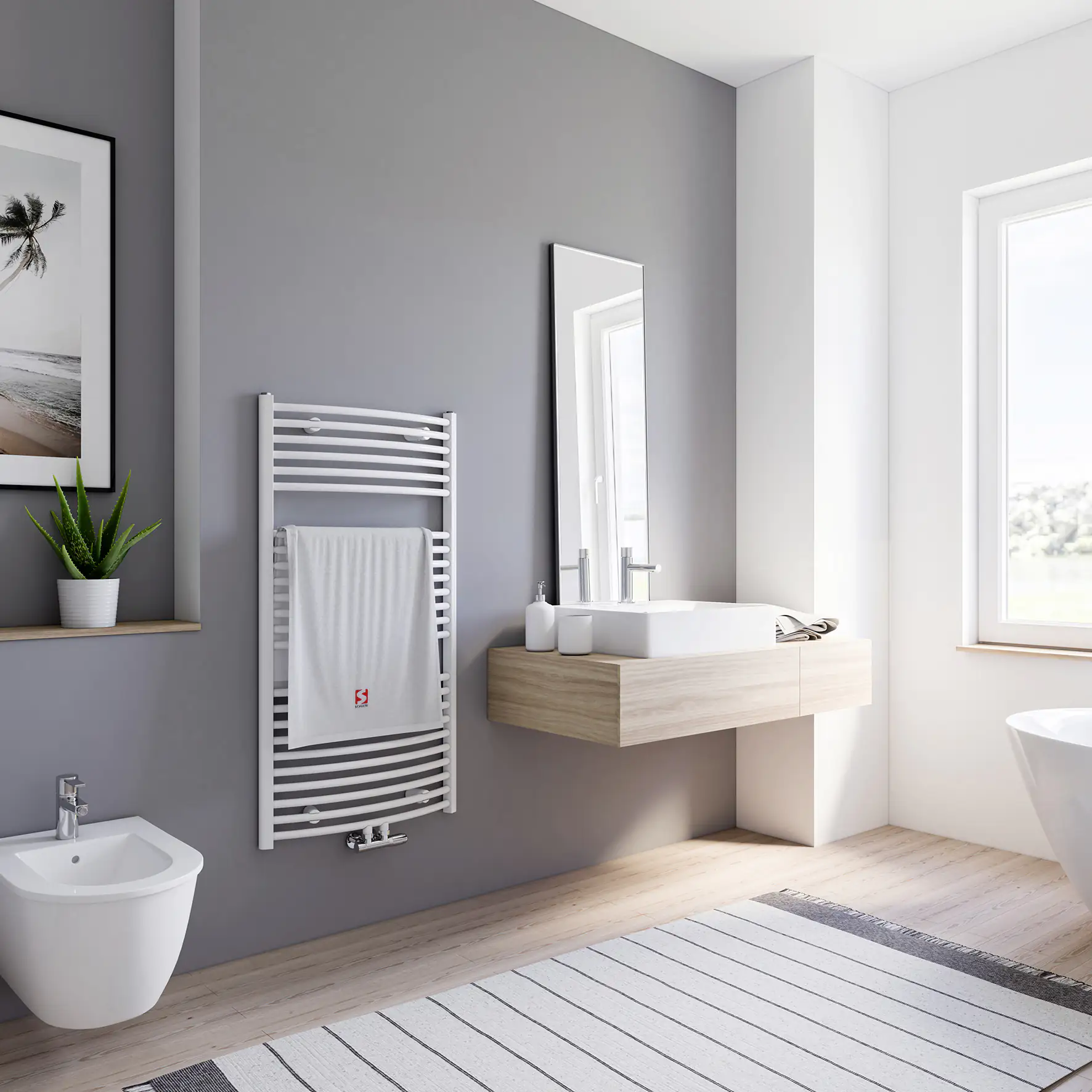 Schulte Badheizkörper 121 x 62 cm weiß 678 Watt Anschluss mittig