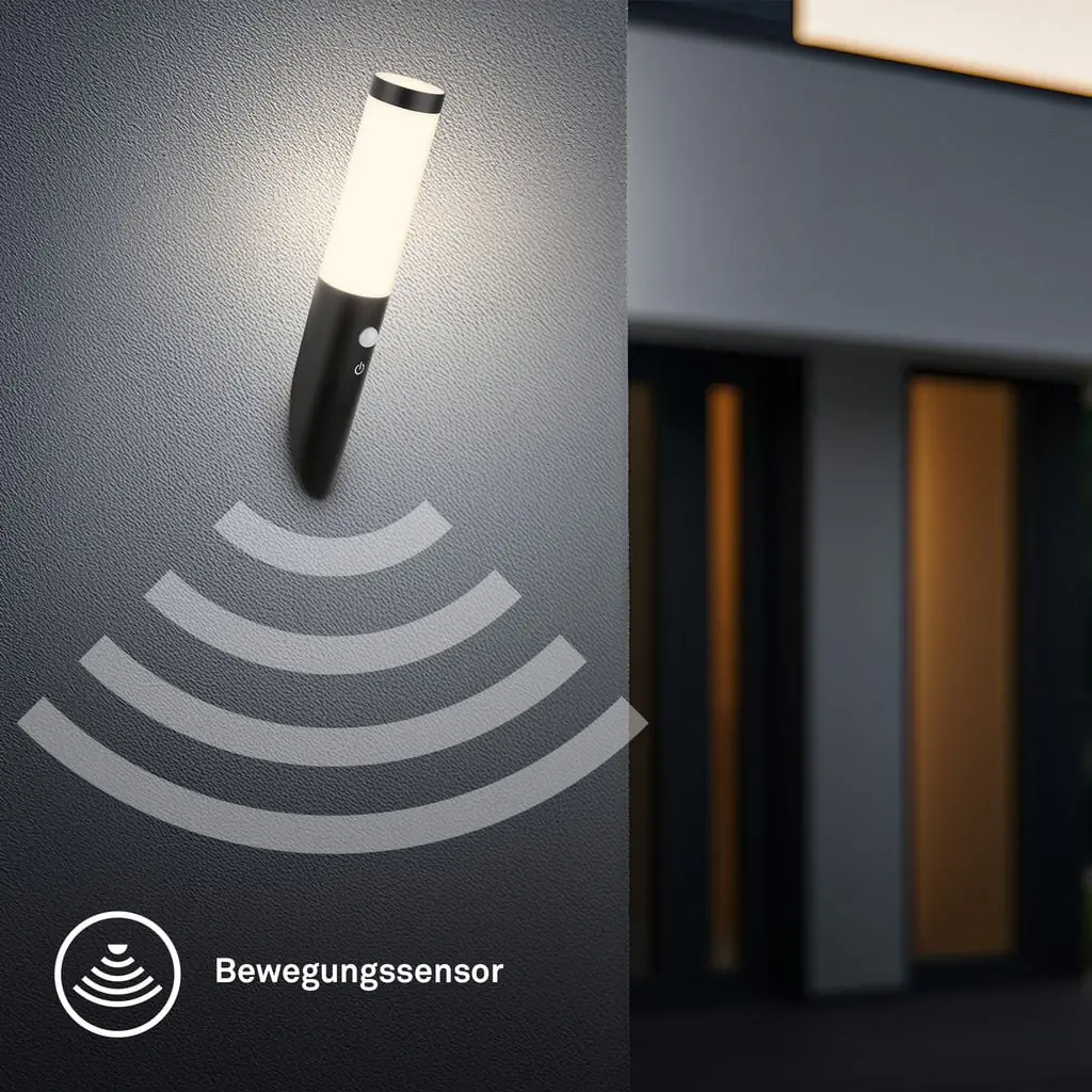 Briloner LED Akku-Außenwandleuchte Tubo schwarz 6,5W 700lm warmweiß Bewegungssensor