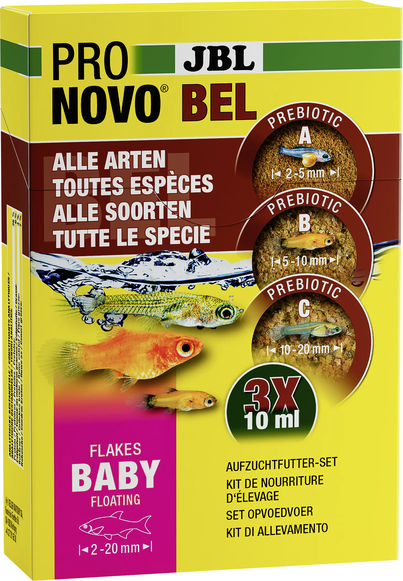 JBL Fischfutter Pronovo Bel Flakes Baby Aufzuchtfutter-Set 3 x 10 ml