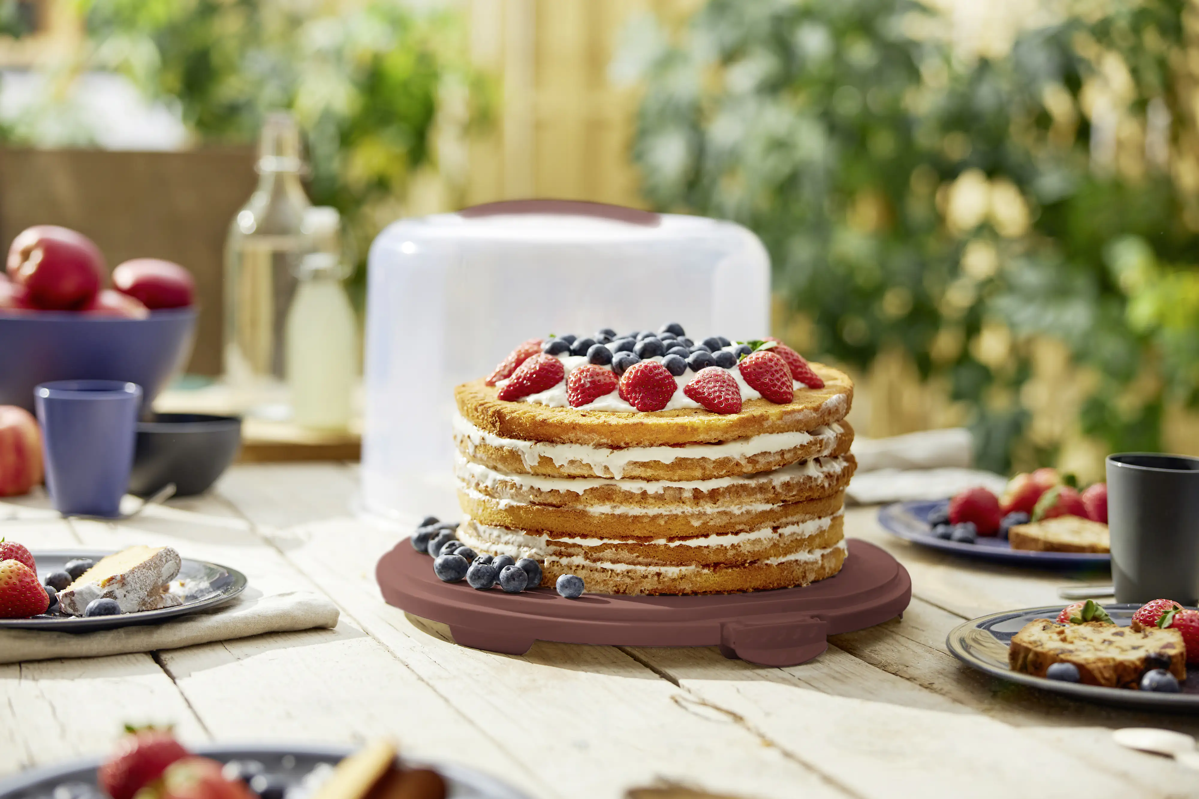 Rotho Tortenglocke Fresh XL mit Trays 26 cm inkl. zwei Einsätzen iron rot