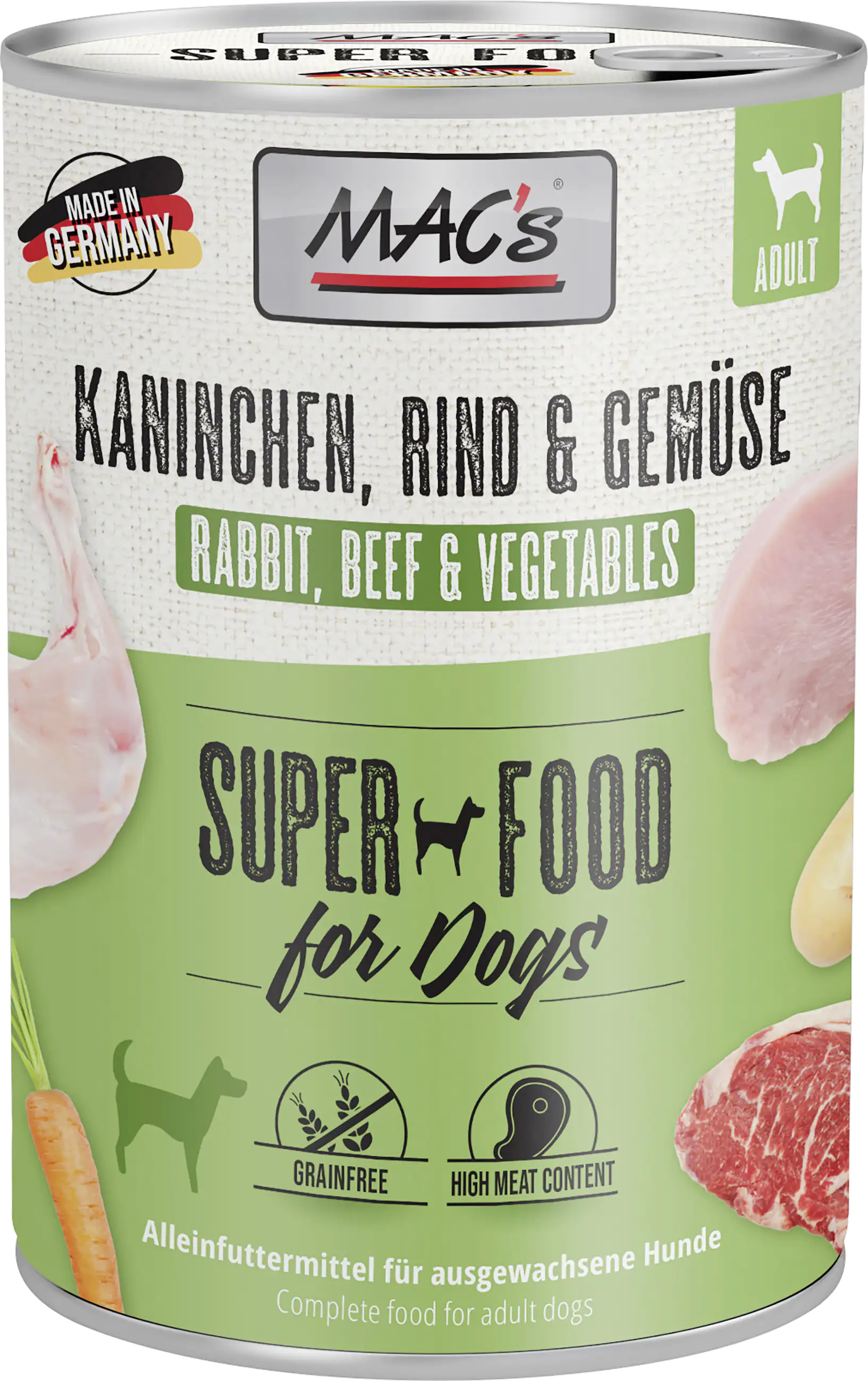 Macs Dog Hundenassfutter Adult getreidefrei 400 g Kaninchen, Rind & Gemüse