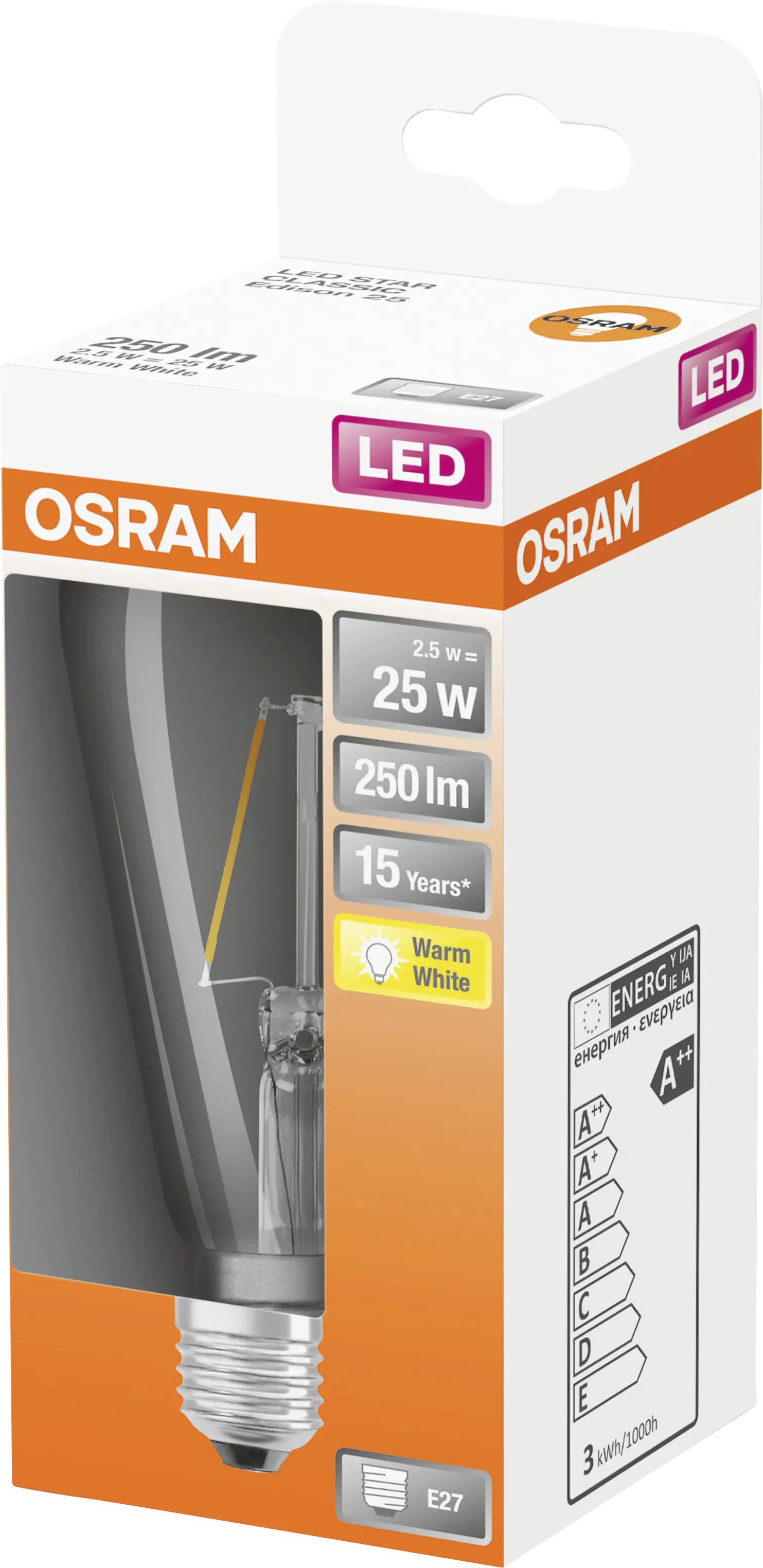 Osram LED Leuchtmittel Star 25 E27 2,5W warmweiß, klar