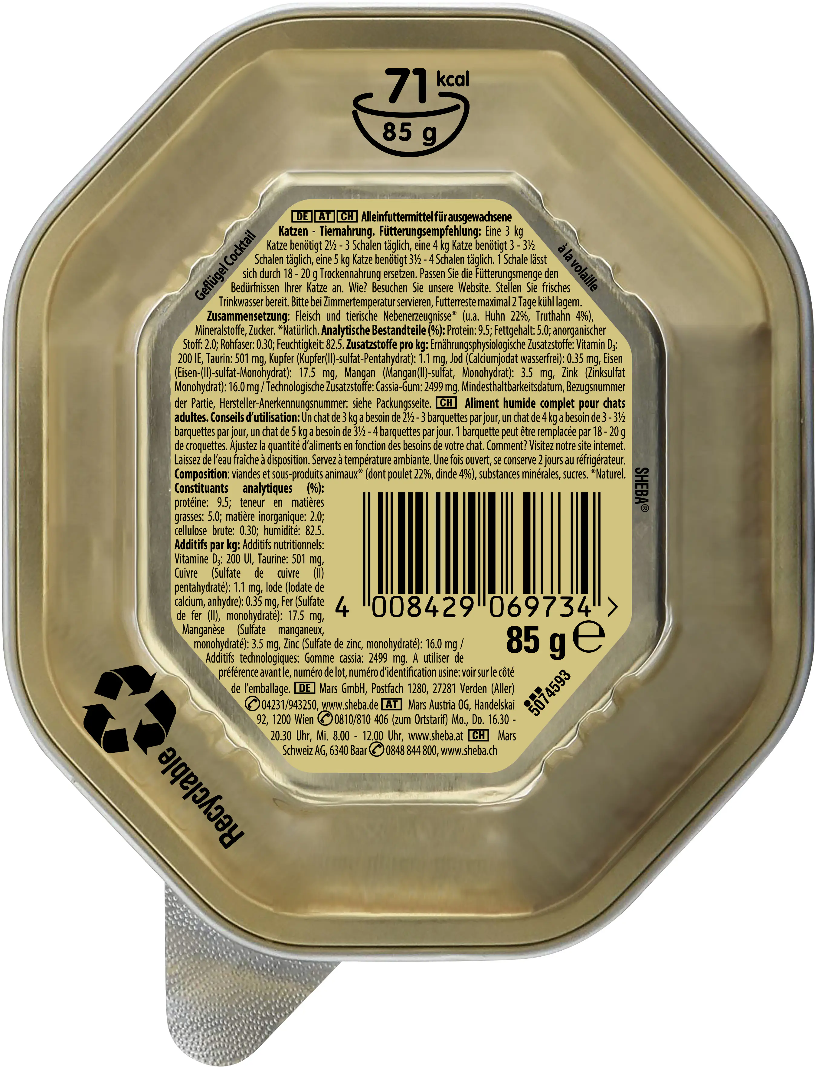 Sheba Classics in Pastete Katzennassfutter Adult 85 g Geflügel Cocktail