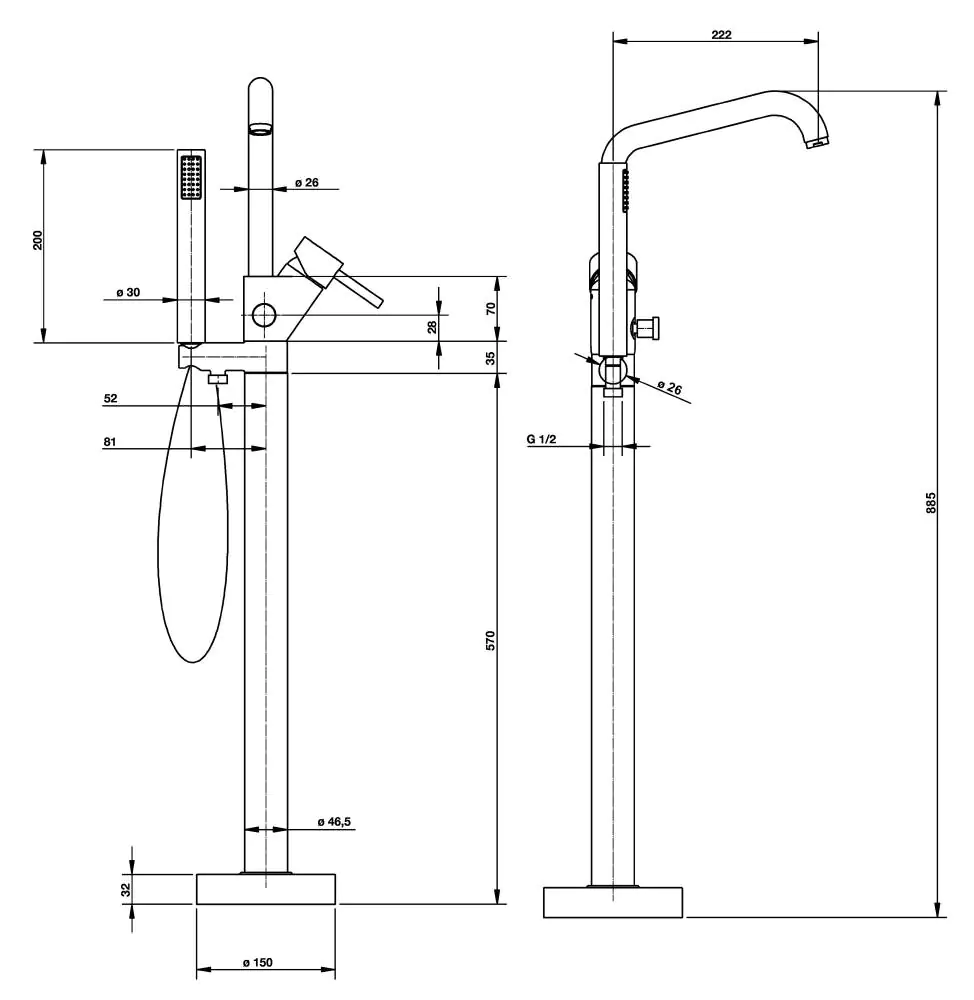 Ottofond Freistehende Armatur STA5000 Stabhandbrause