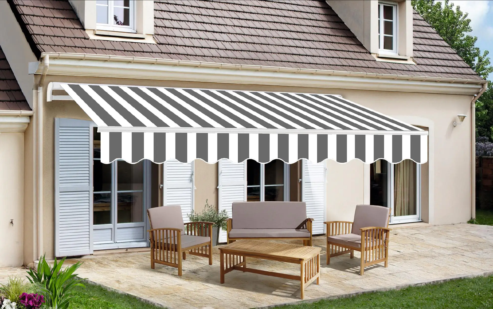 TrendLine GelenkarmMarkise 3 x 2,5 m grauweiß gestreift kaufen