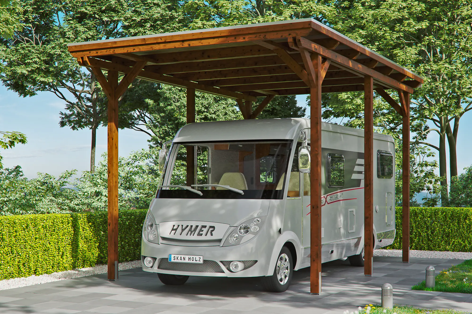 SKAN HOLZ Carport Emsland Caravan 404 x 604 cm, lasiert in Nussbaum