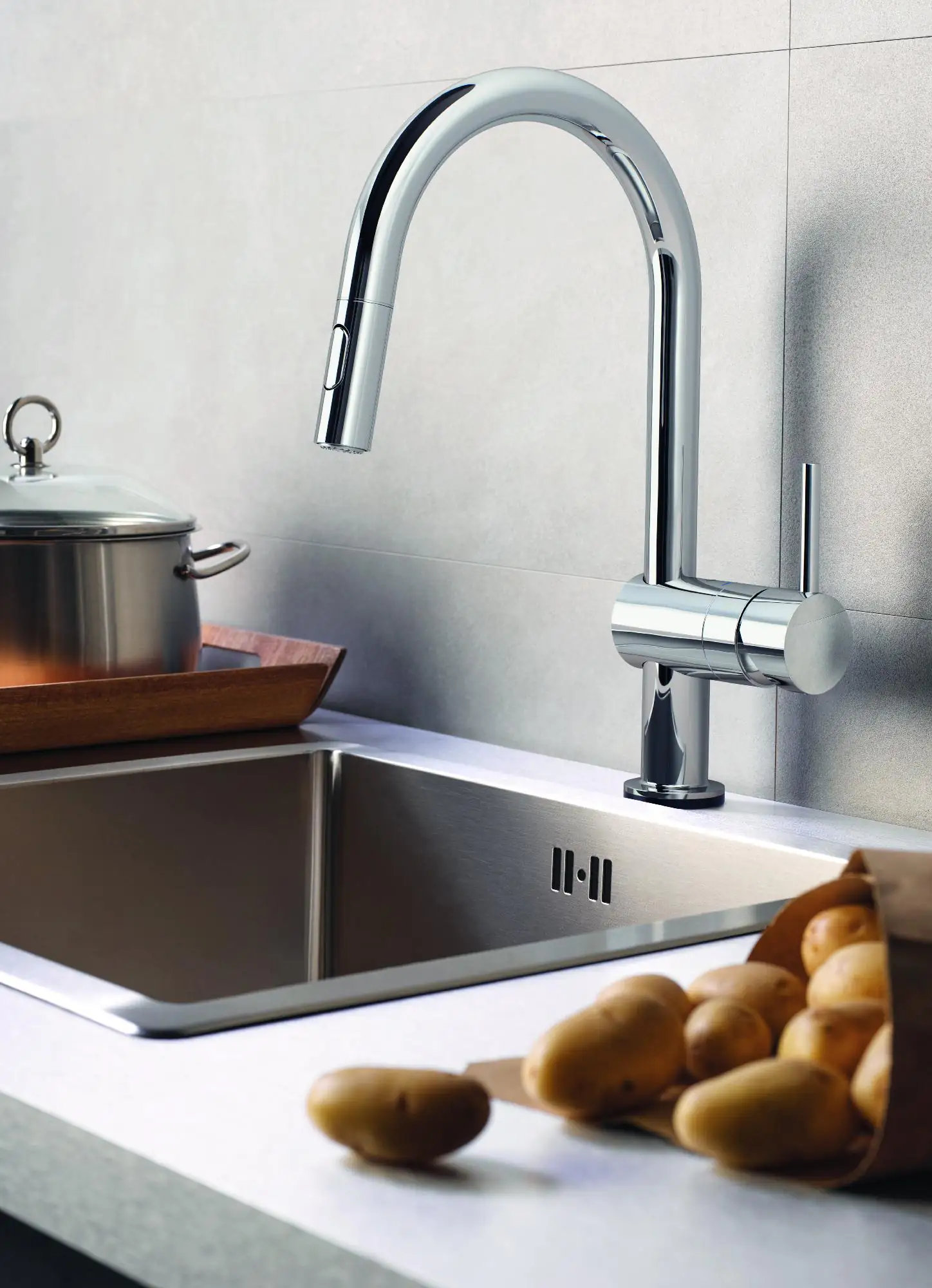 Grohe Spültischarmatur Flair Touch verchromt, mit Handbrause