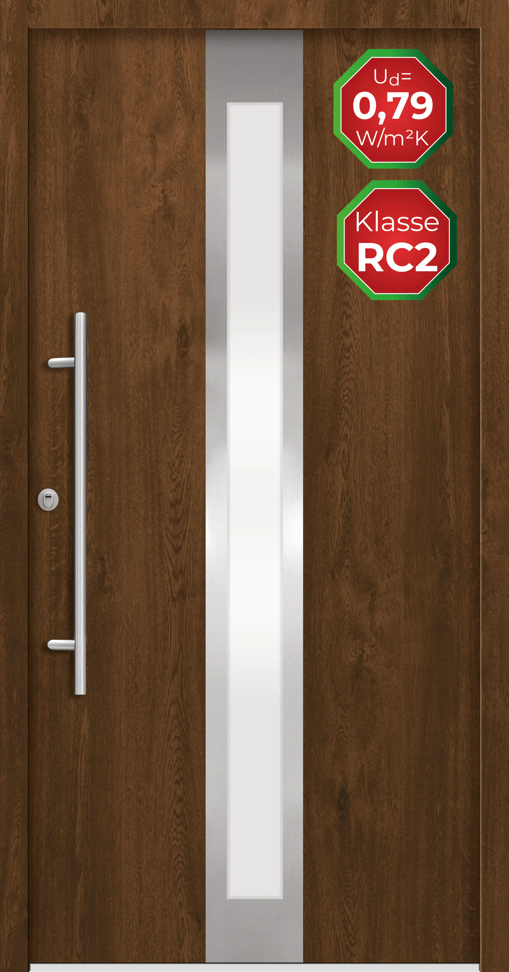 Splendoor Haustür Passivedoor Premium B01 RC2 Nussbaum DIN Links 100 x 210 cm