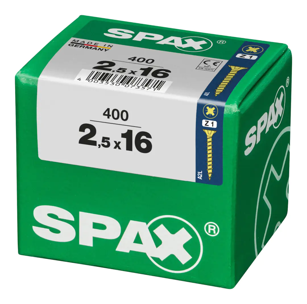 Spax Universalschrauben 2.5 x 16 mm PZ 1 - 400 Stk. Spax Universalschrauben 2.5 x 16 mm PZ 1 - 400 Stk.