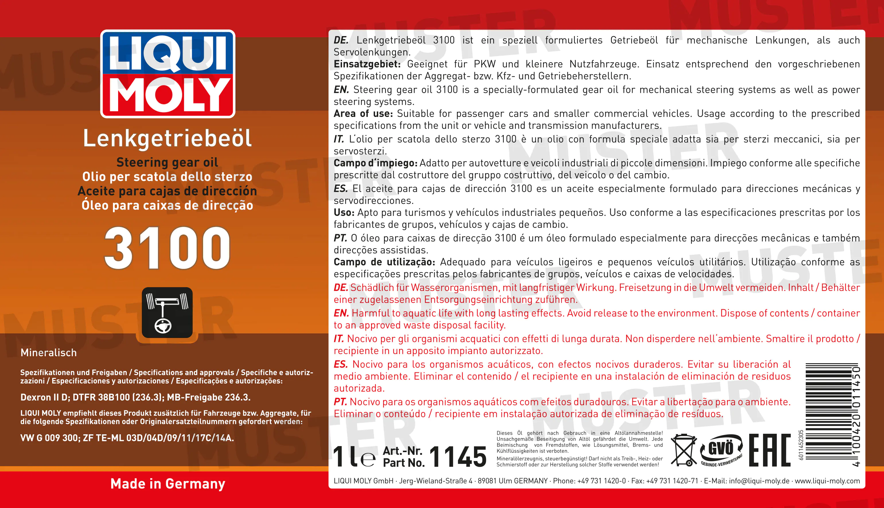 Liqui Moly Lenkgetriebe-Öl 3100 1 L