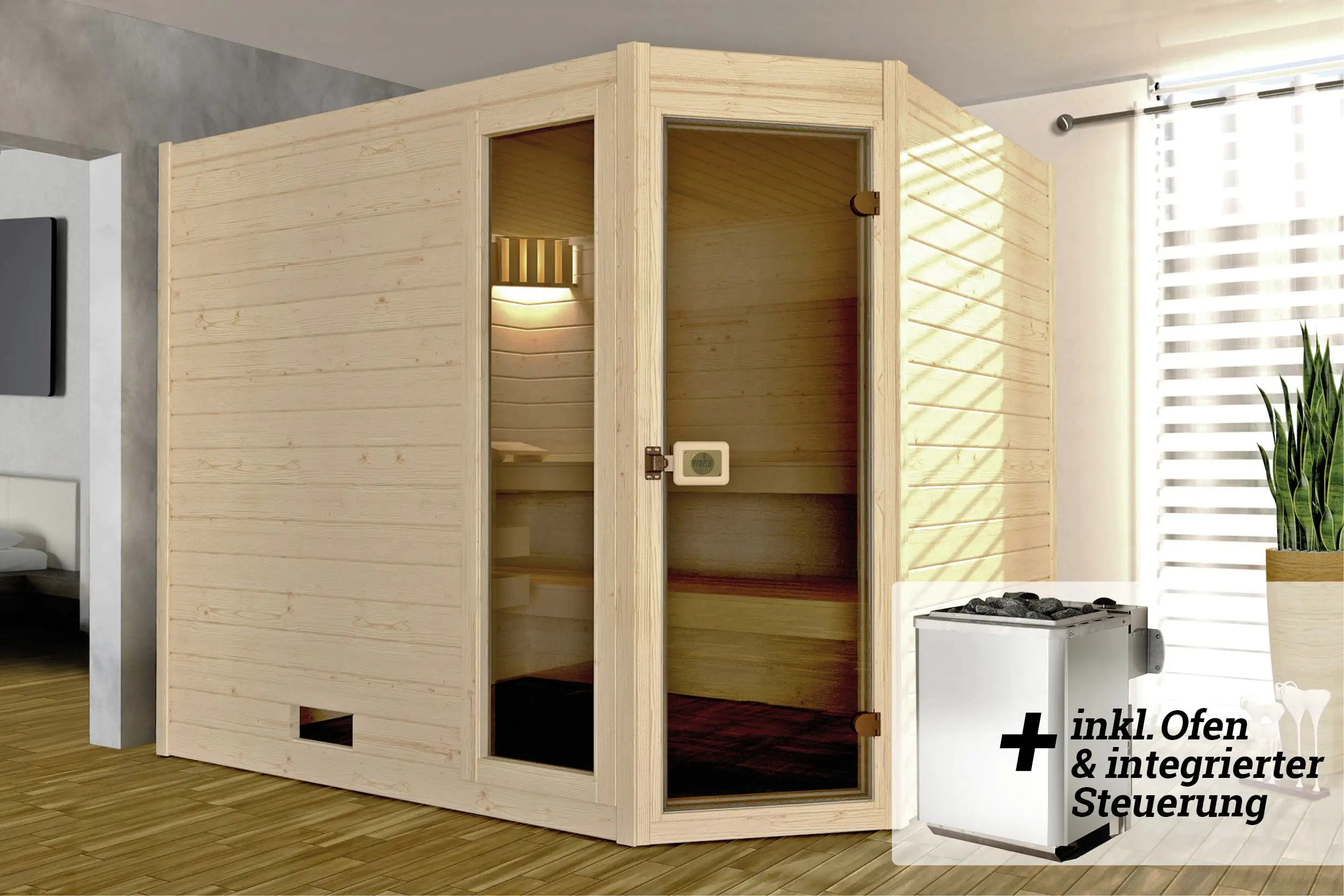 Weka Massivholz-Sauna VALIDA Eck Gr. 3 Sparset 9,0 kw