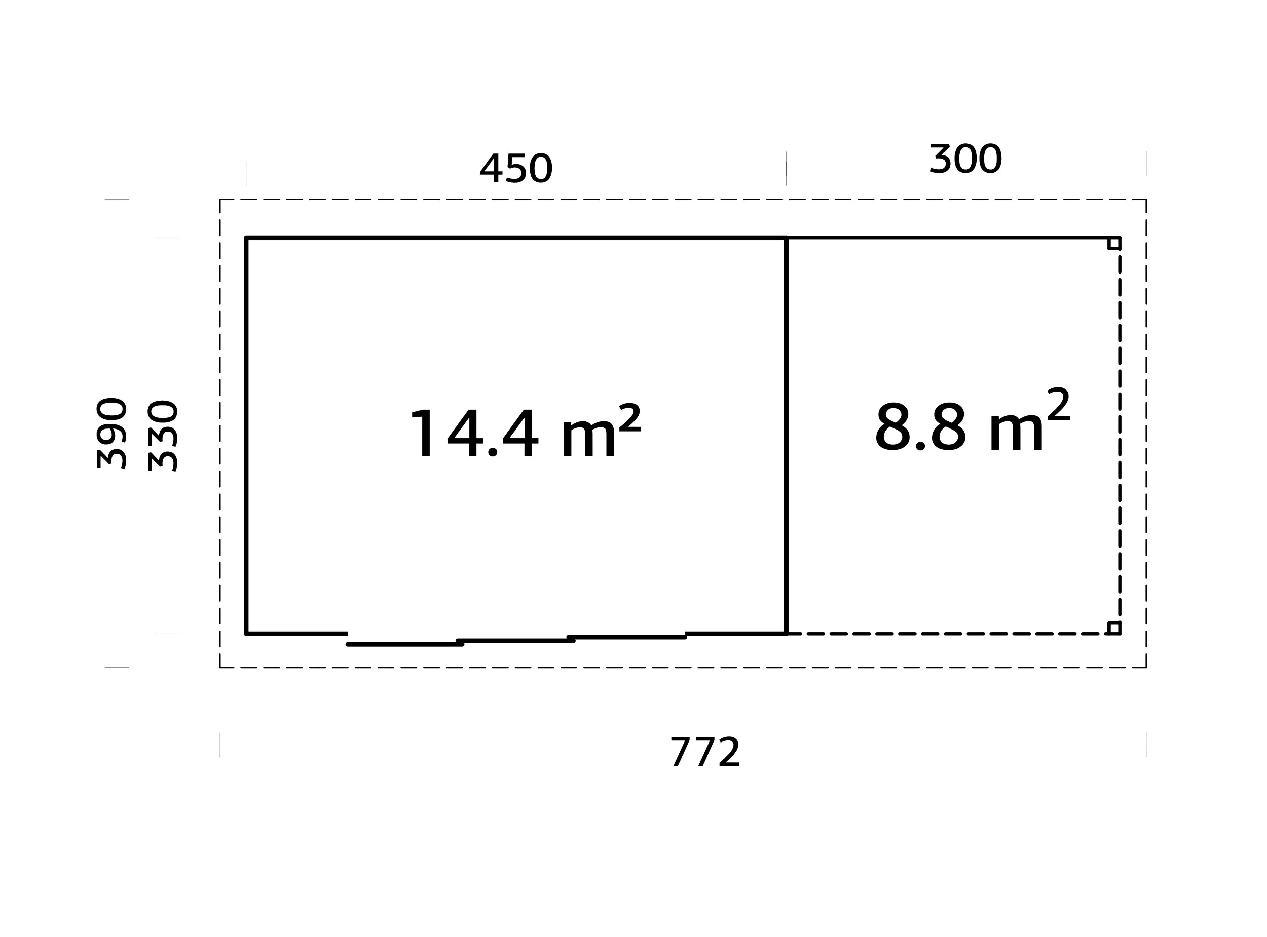 Palmako Gartenhaus Lydia 728 x 330 cm mit Schiebetüren naturbelassen