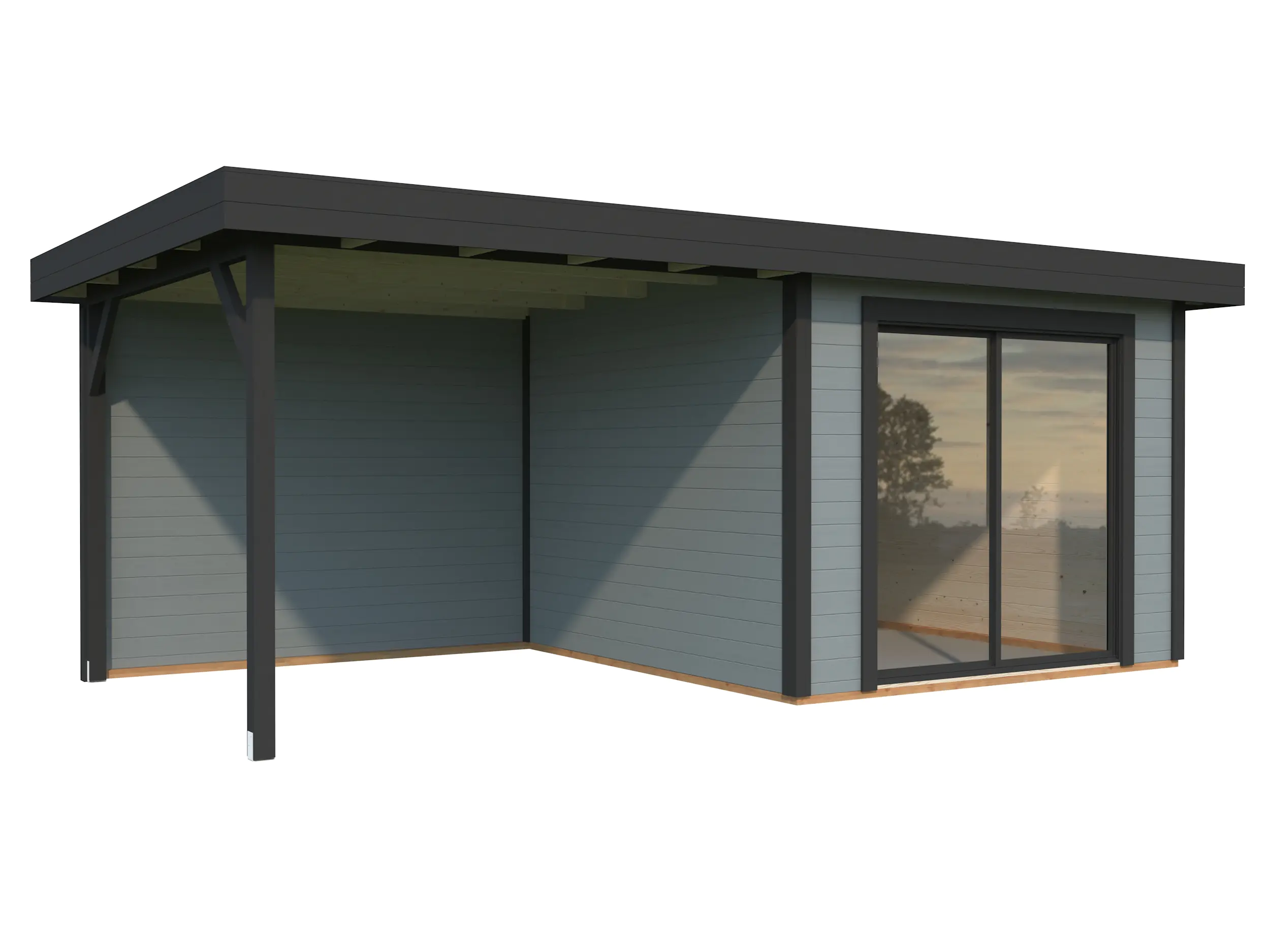 Palmako Gartenhaus Lydia 285 x 563 cm mit Glasschiebetüren grau lackiert